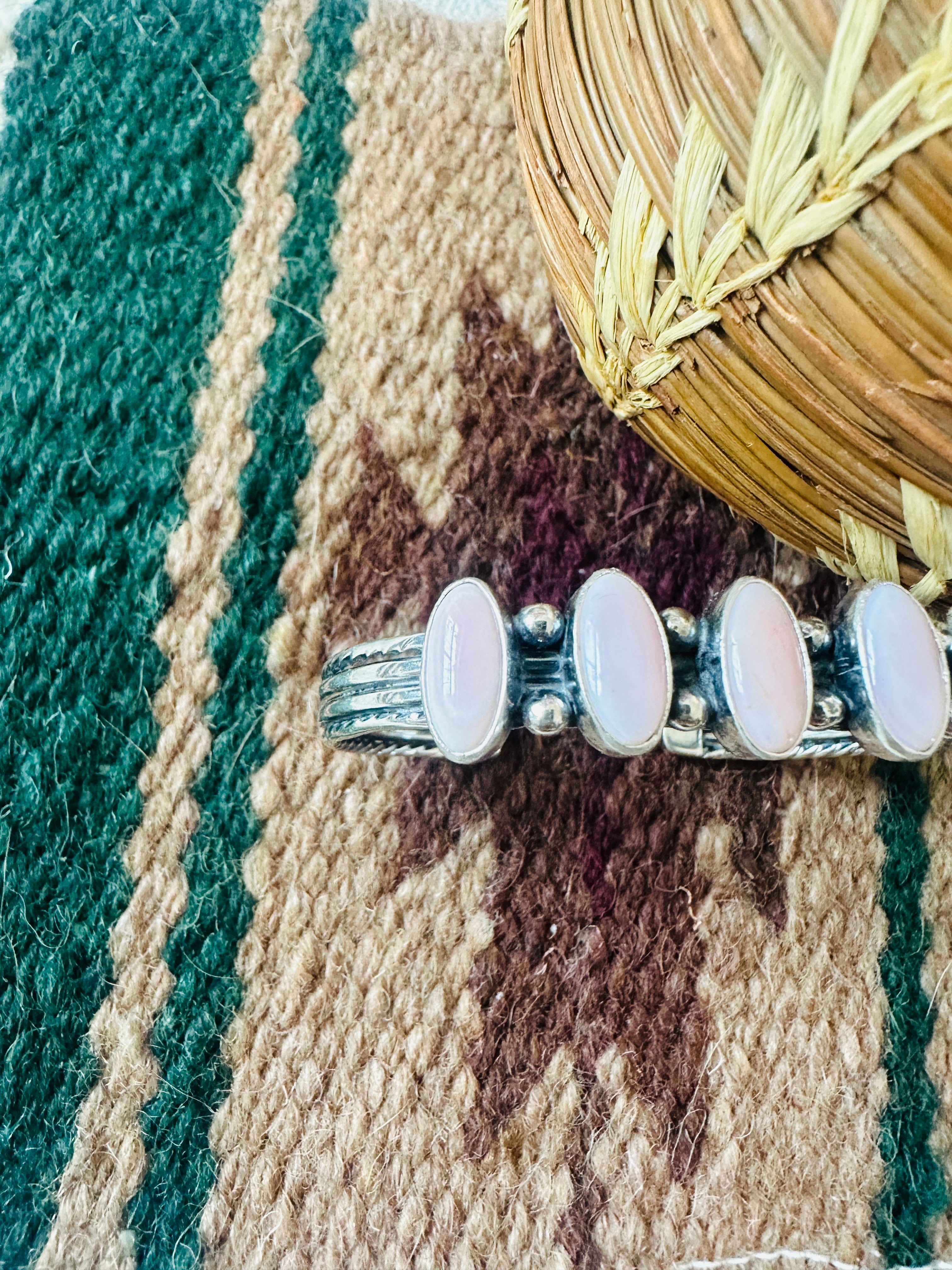 Navajo Queen Pink Conch Shell & Sterling Silver Cuff Bracelet