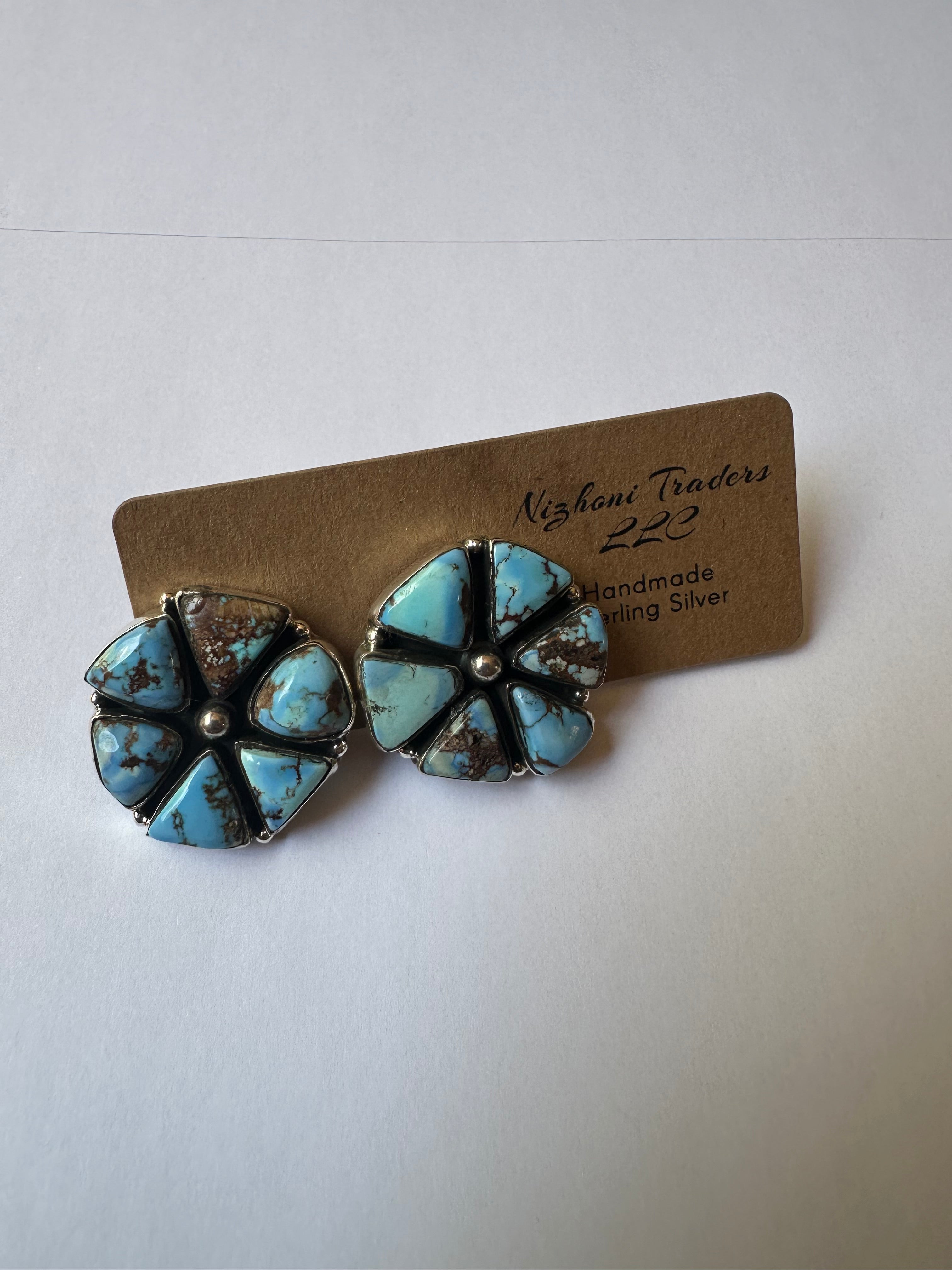 Handmade Golden Hills Turquoise & Sterling Silver Cluster Post Earrings