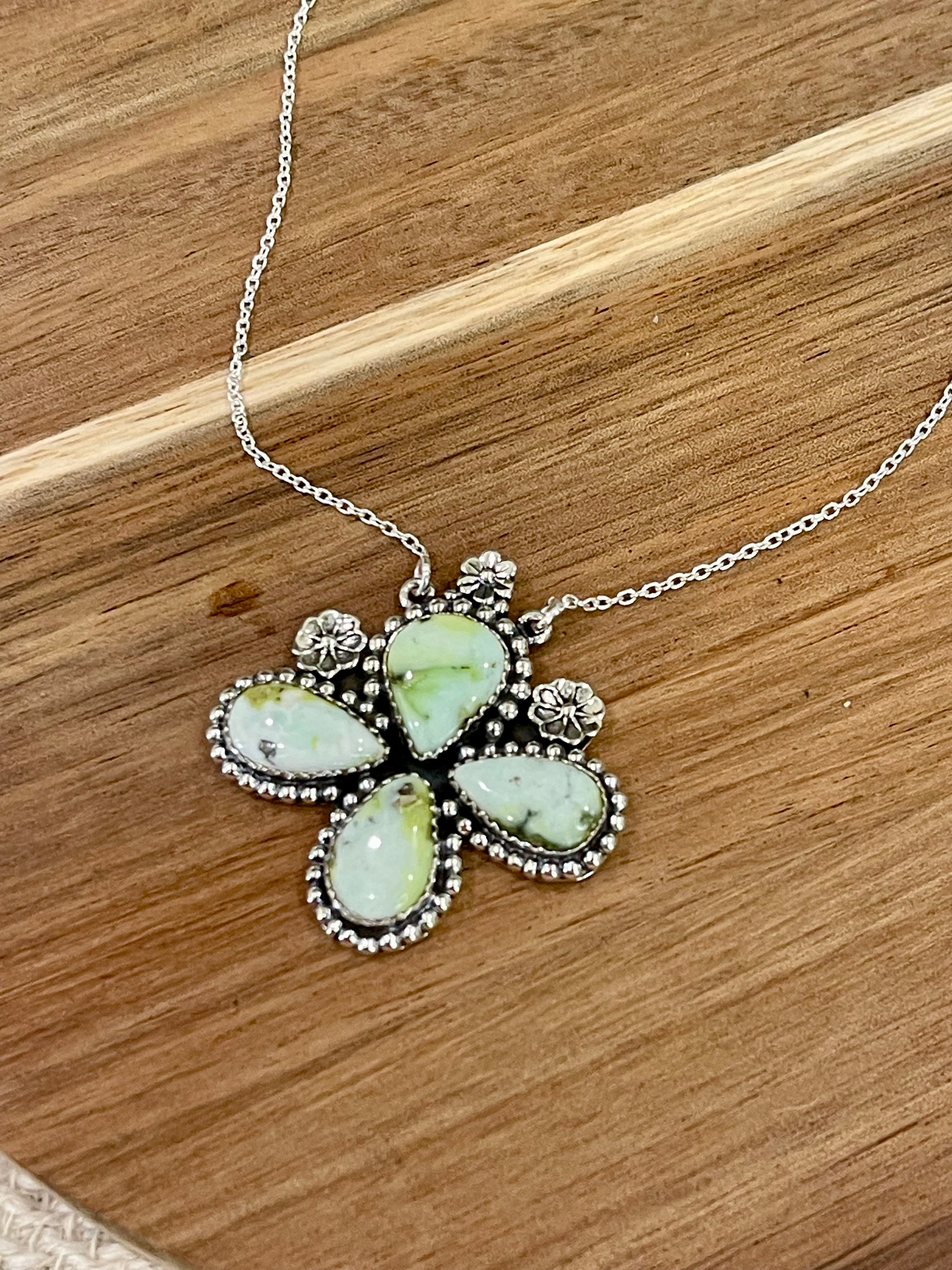 Handmade Sterling Silver Palomino Turquoise Necklace with Signed Nizhoni