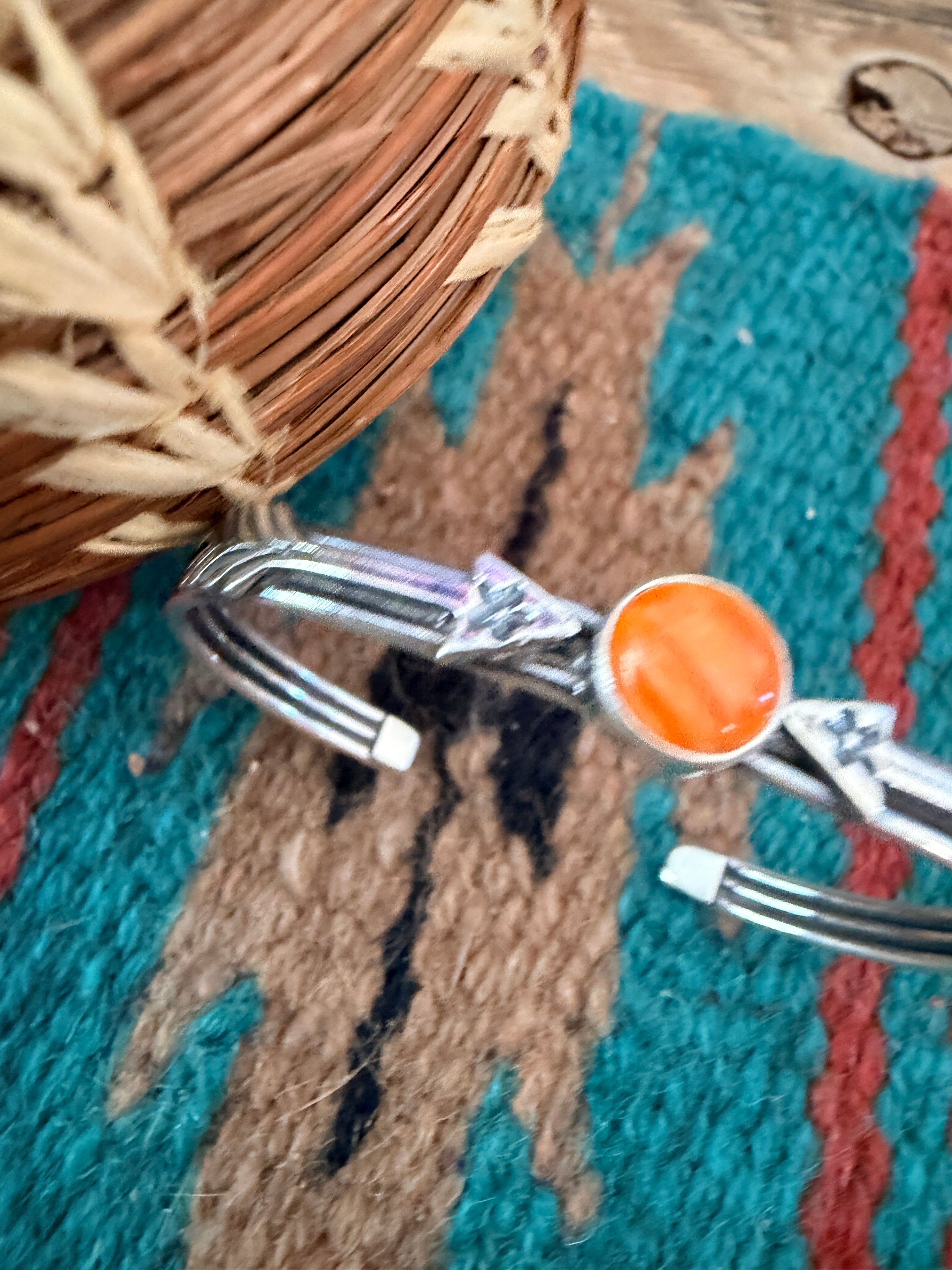 Handcrafted Sterling Silver & Orange Spiny Oyster Arrow Cuff Bracelet