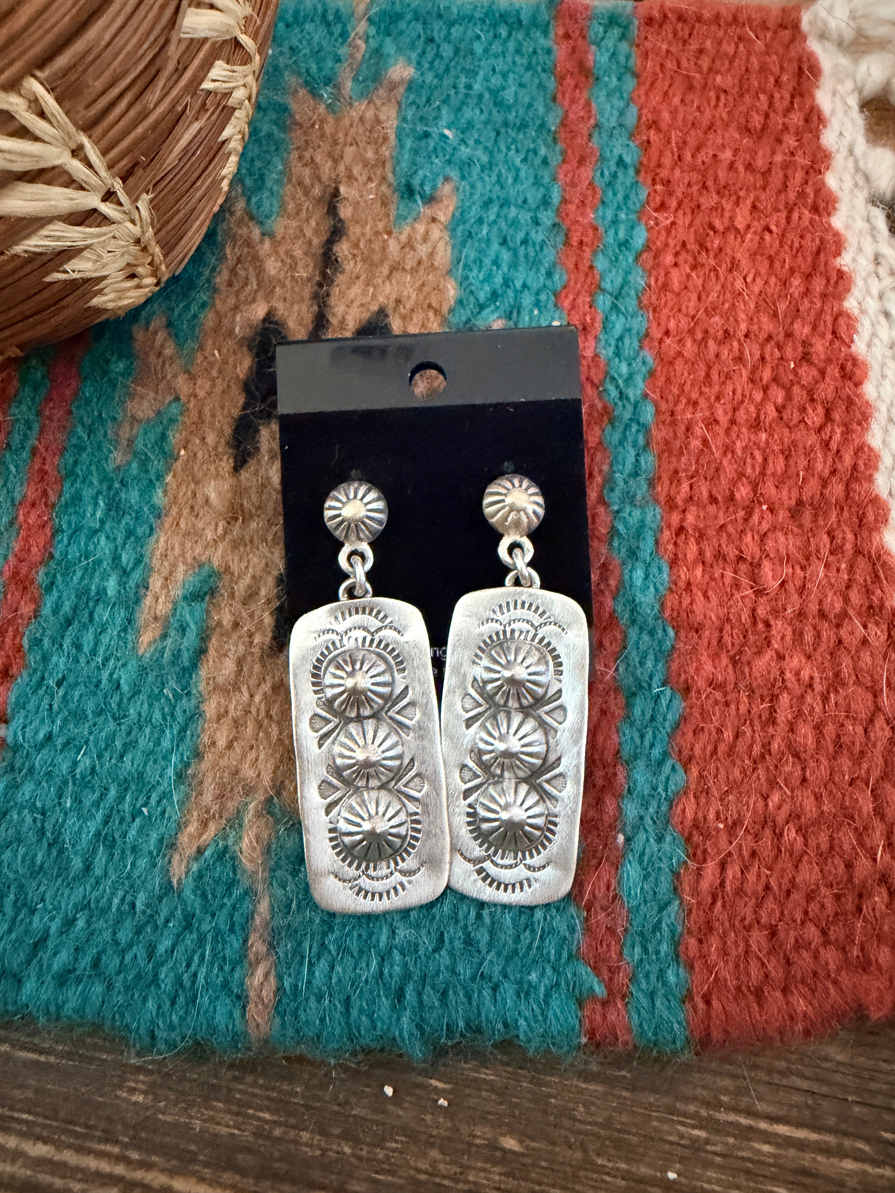 Handmade Sterling Silver Concho Dangle Earrings