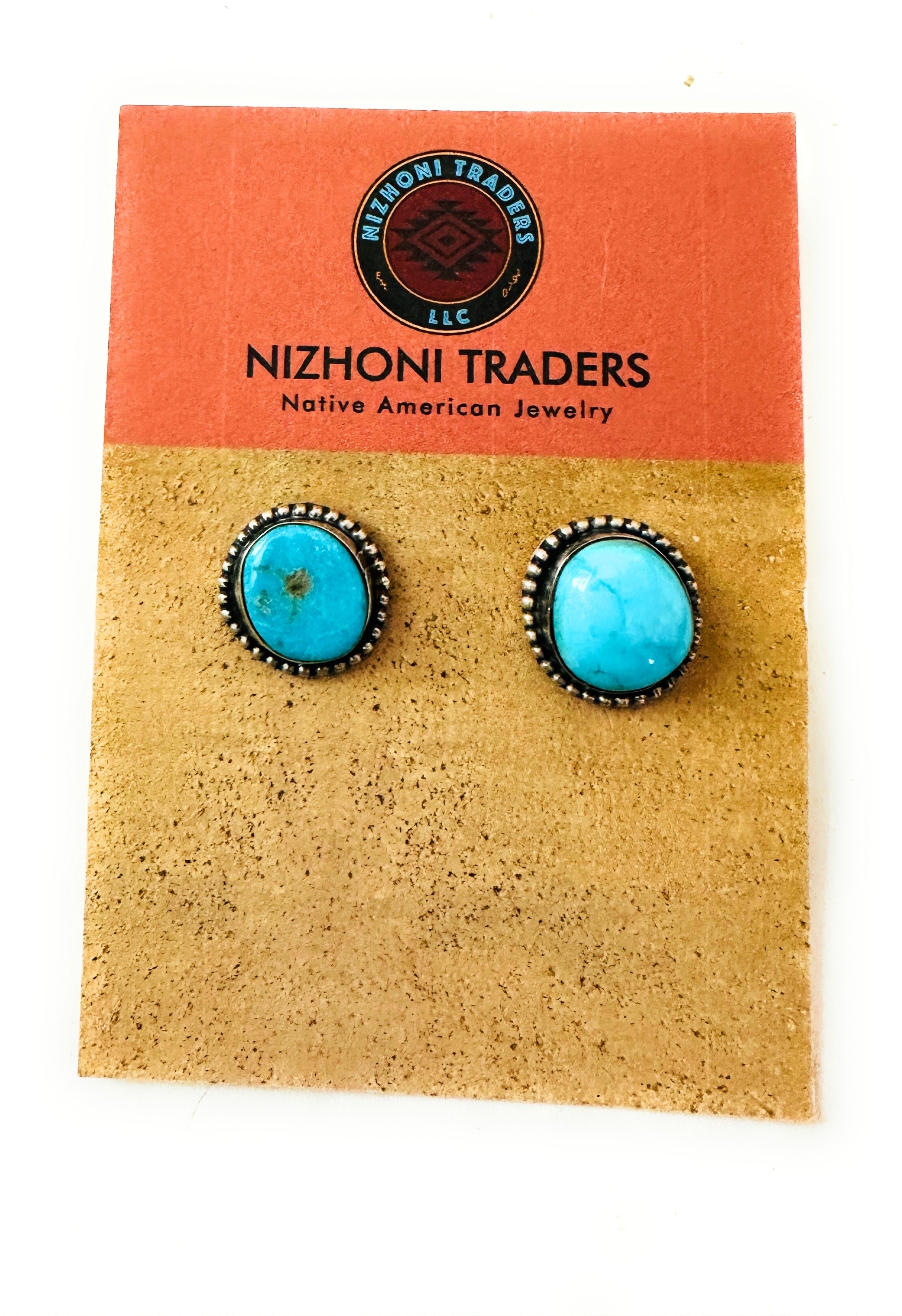 Navajo Kingman Turquoise and Sterling Silver Stud Earrings