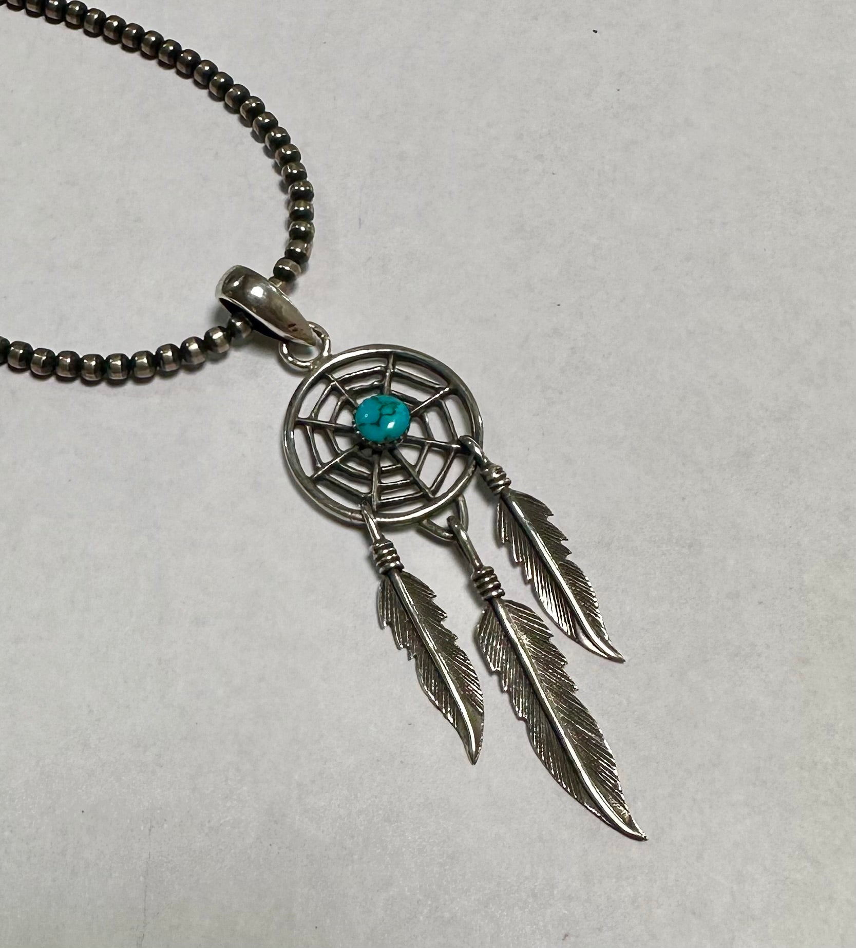 Beautiful Handmade Sterling Silver & Turquoise Dream Catcher pendant