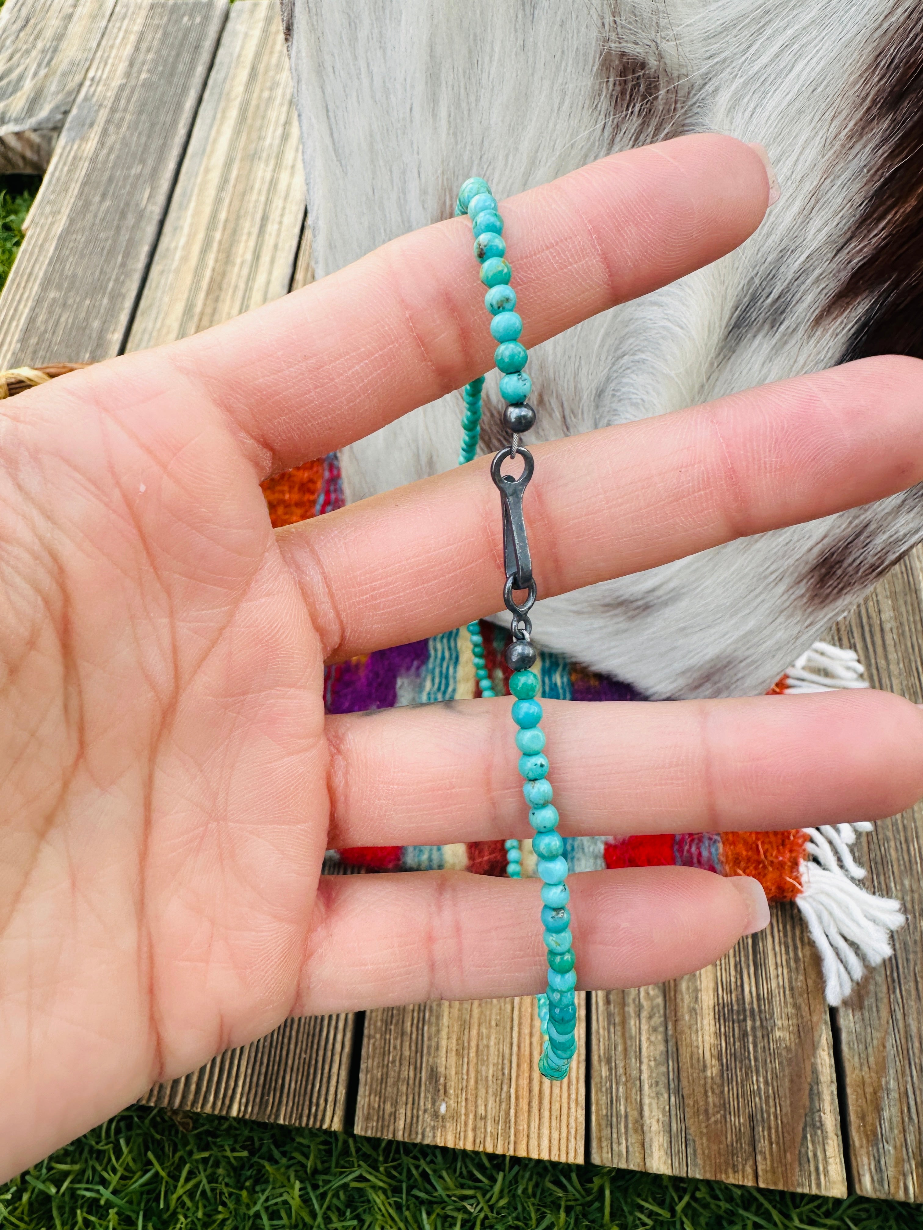 Handcrafted Turquoise & Sterling Silver Beaded 16” Necklace