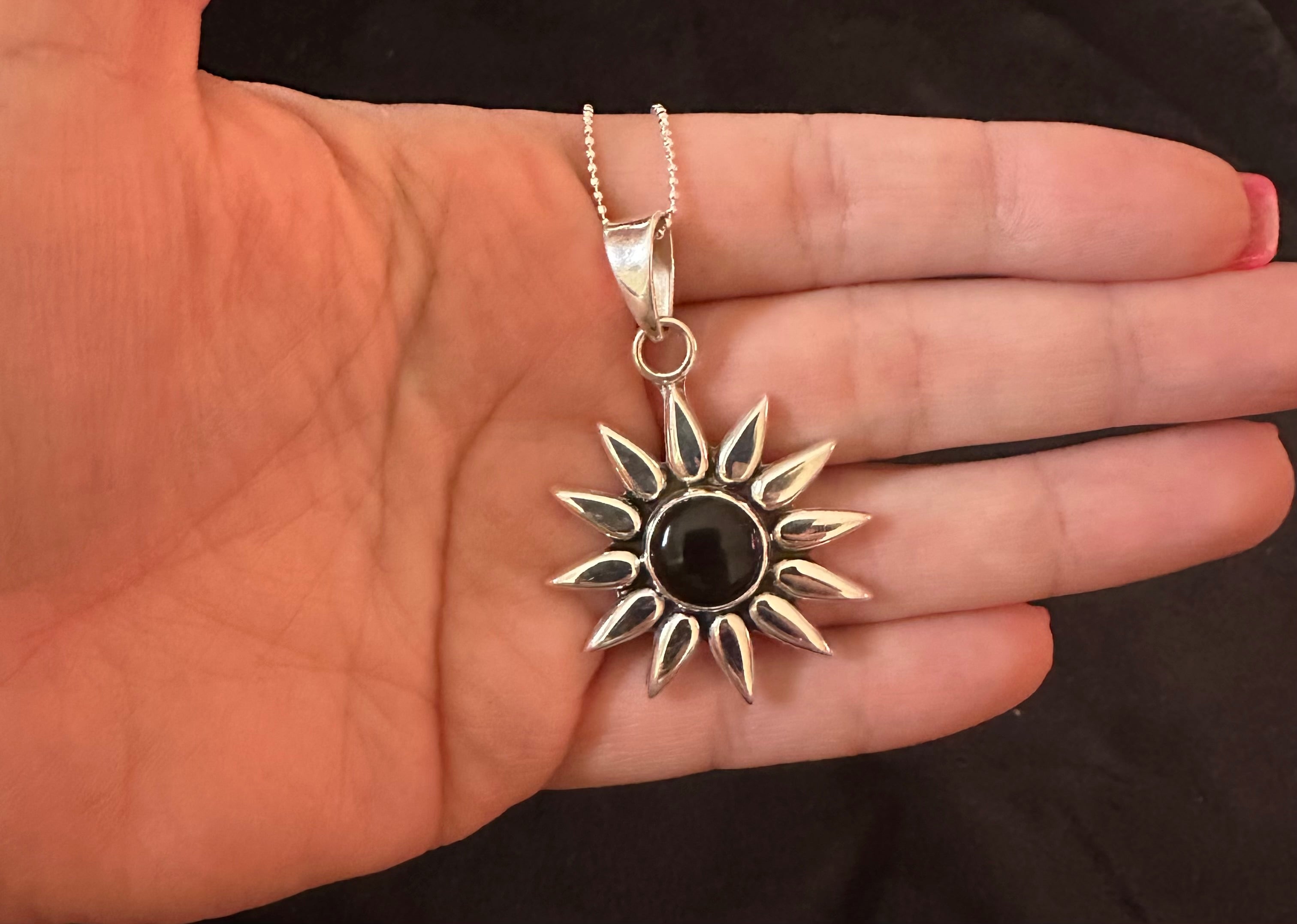 Mini Black Sunburst Pendant Necklace