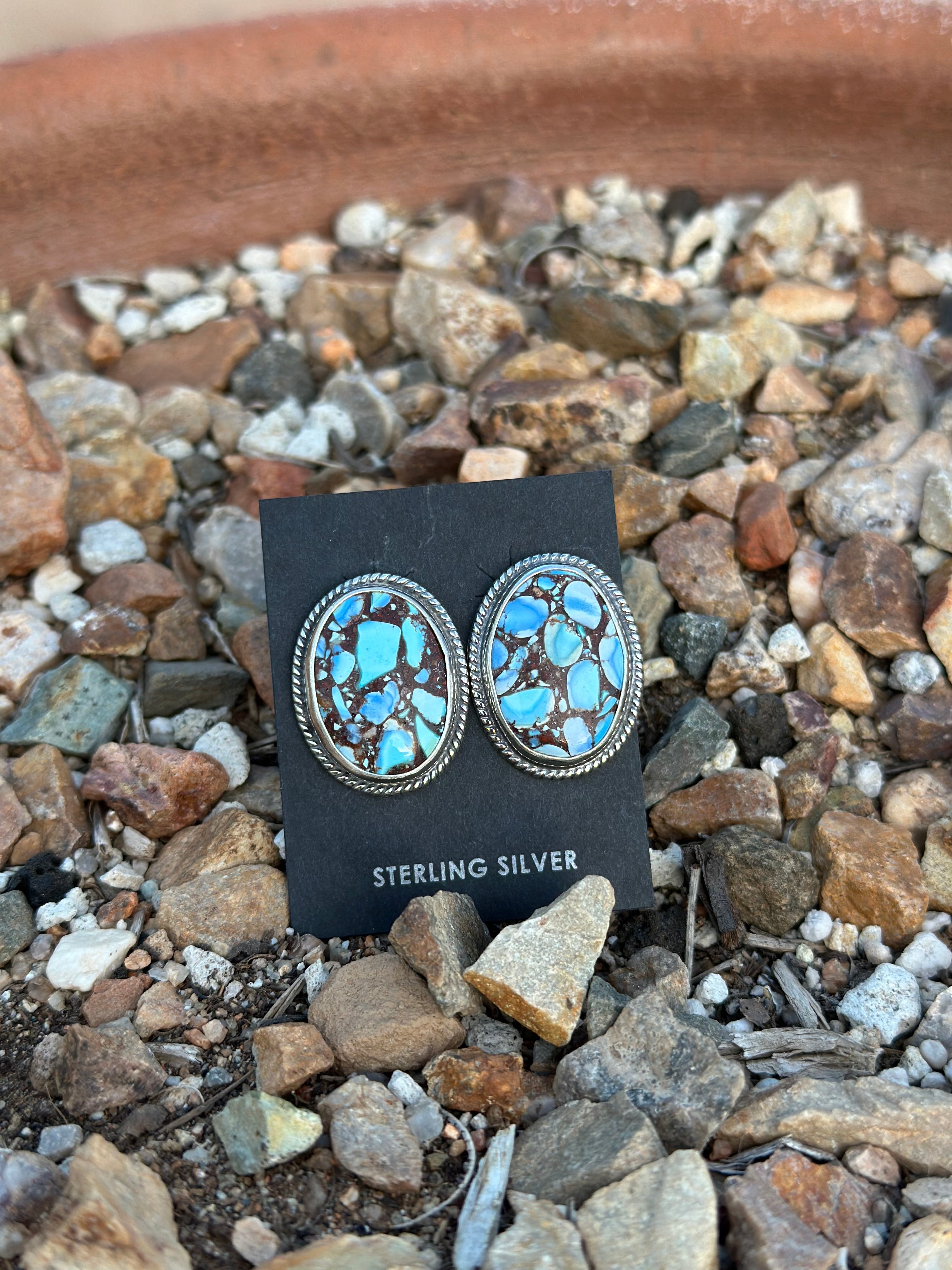 Navajo Sterling Silver & Golden Hills Turquoise  Post Earrings Signed