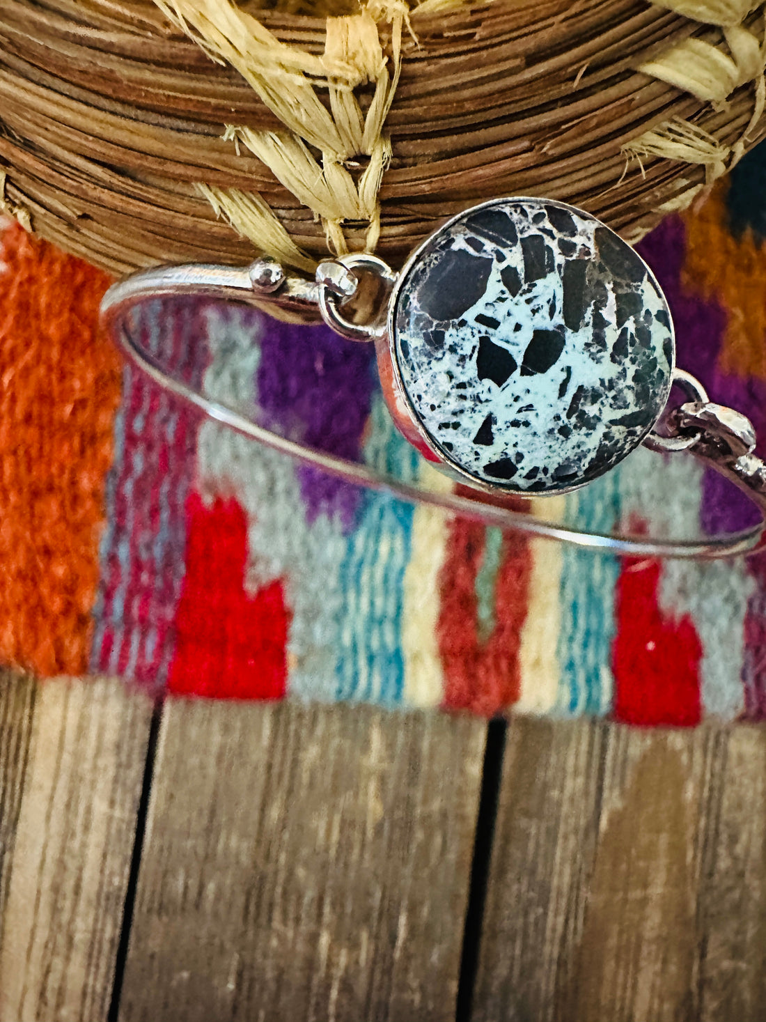 Handcrafted Turquoise & Sterling Silver Hinged Bangle Bracelet