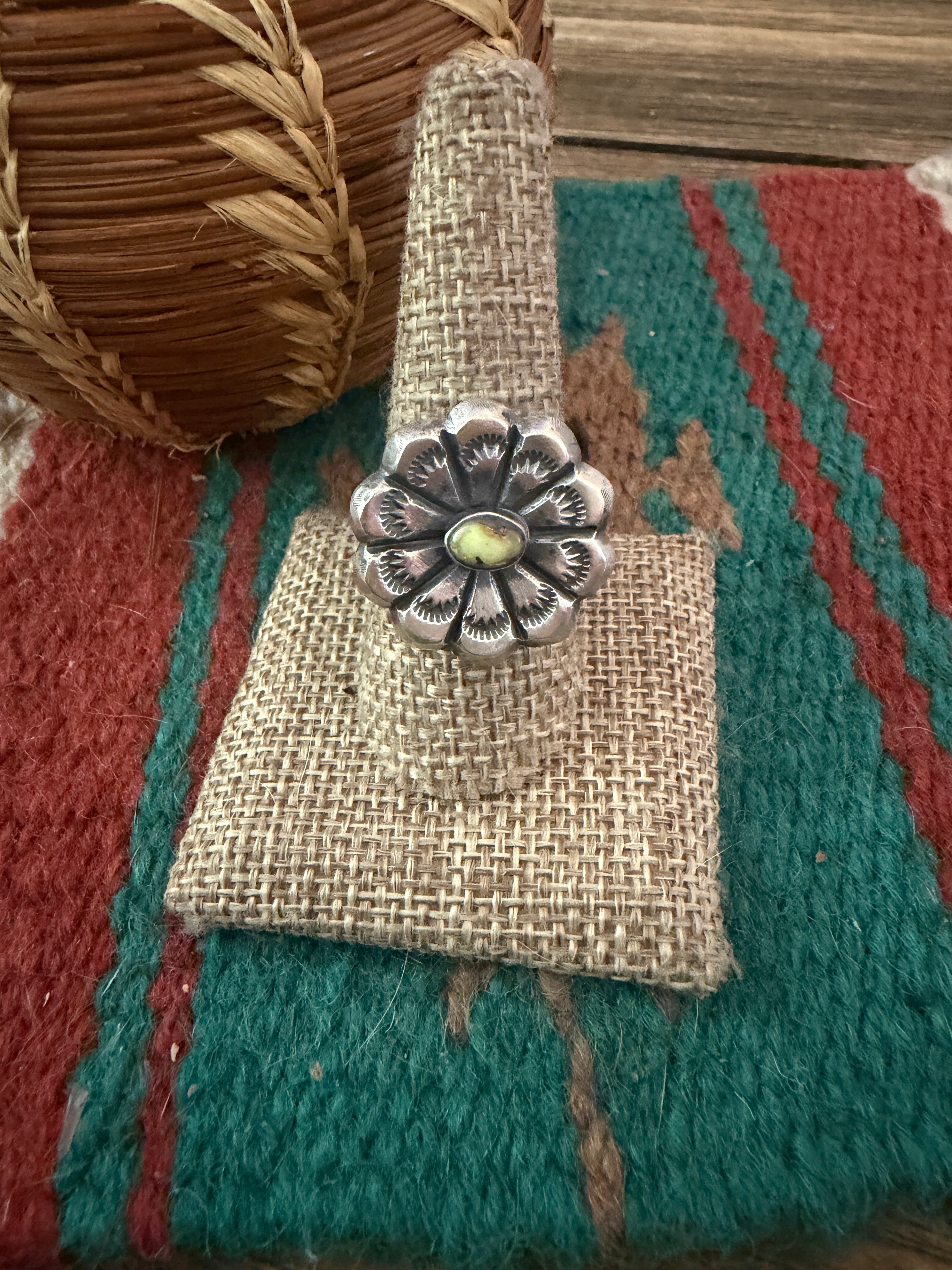 Handcrafted Palomino Turquoise and Sterling Silver Flower Ring size 9 by Chimney Butte
