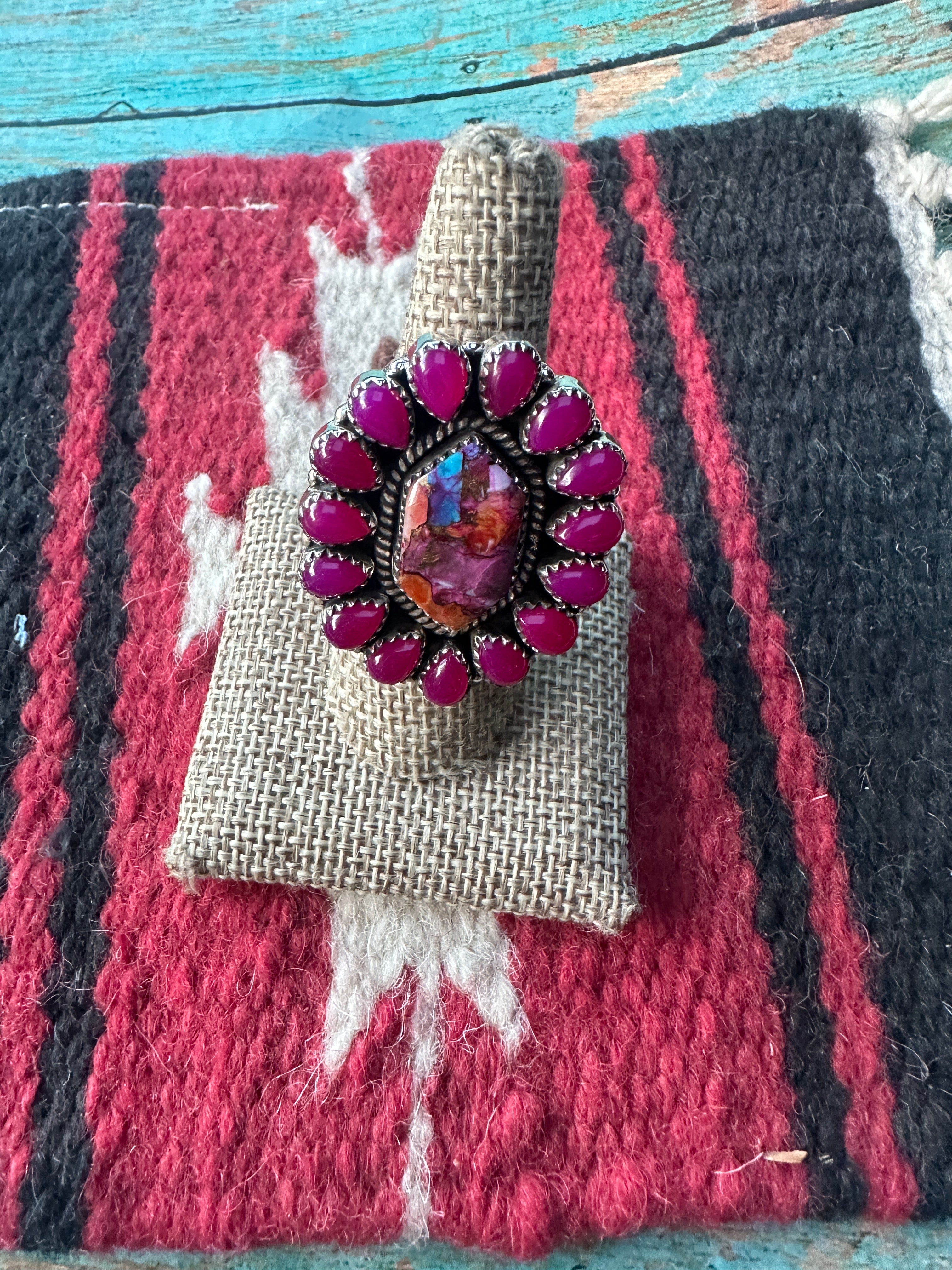 Beautiful Handmade Pink Dream, Pink Onyx And Sterling Silver Adjustable Ring Signed Nizhoni