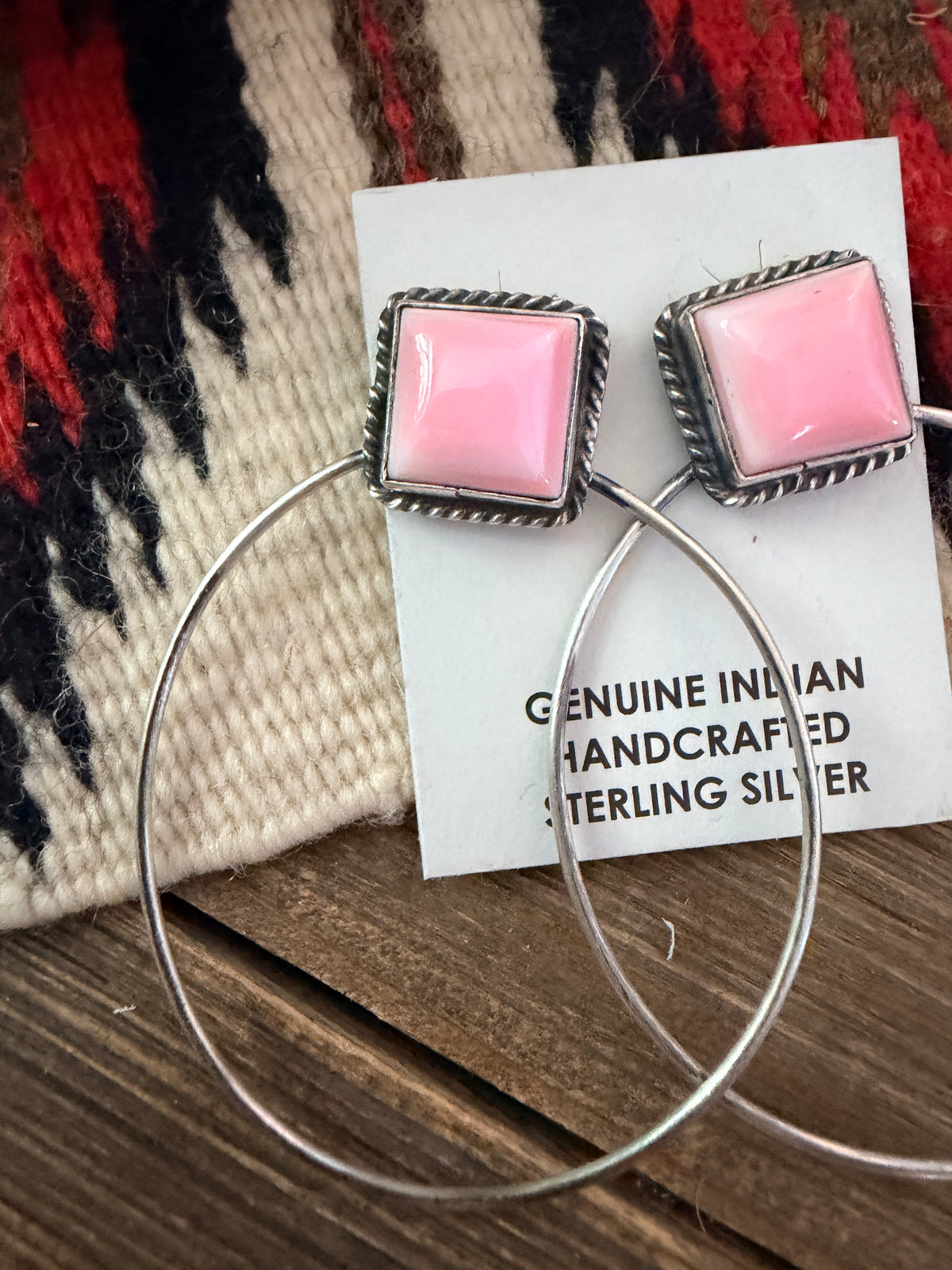 Handcrafted Queen Pink Conch and Sterling Silver Dangle Hoop Earrings by Elouise Kee