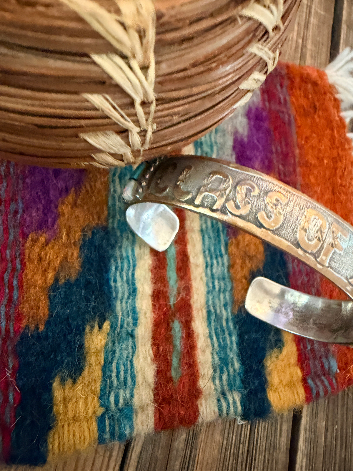 Handcrafted Old Pawn Gold Plated Sterling Silver, Opal & Turquoise Class of 99 Cuff Bracelet