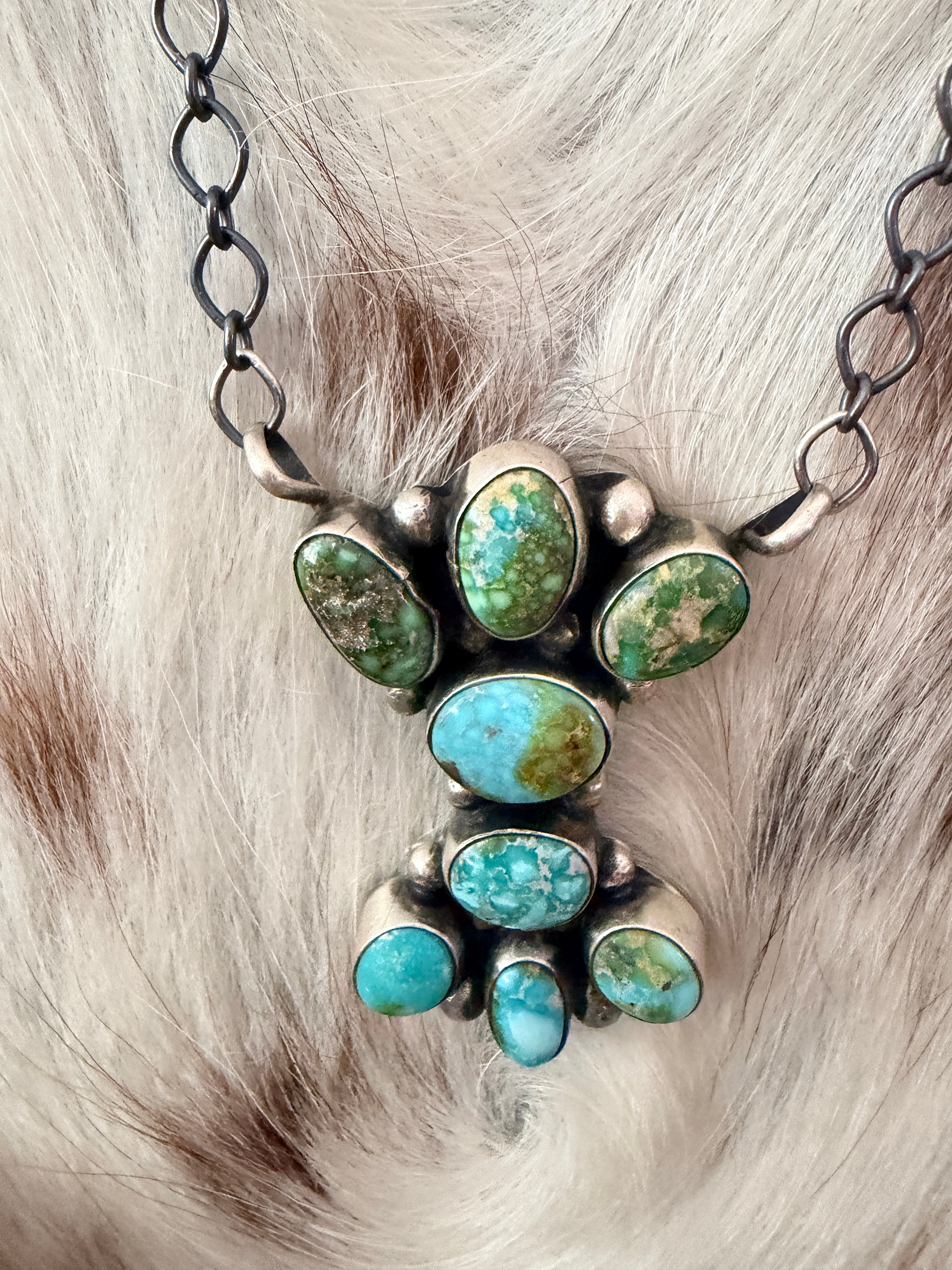 Handcrafted Sonoran Mountain Turquoise & Sterling Silver Cluster Necklace by Sheila Becenti
