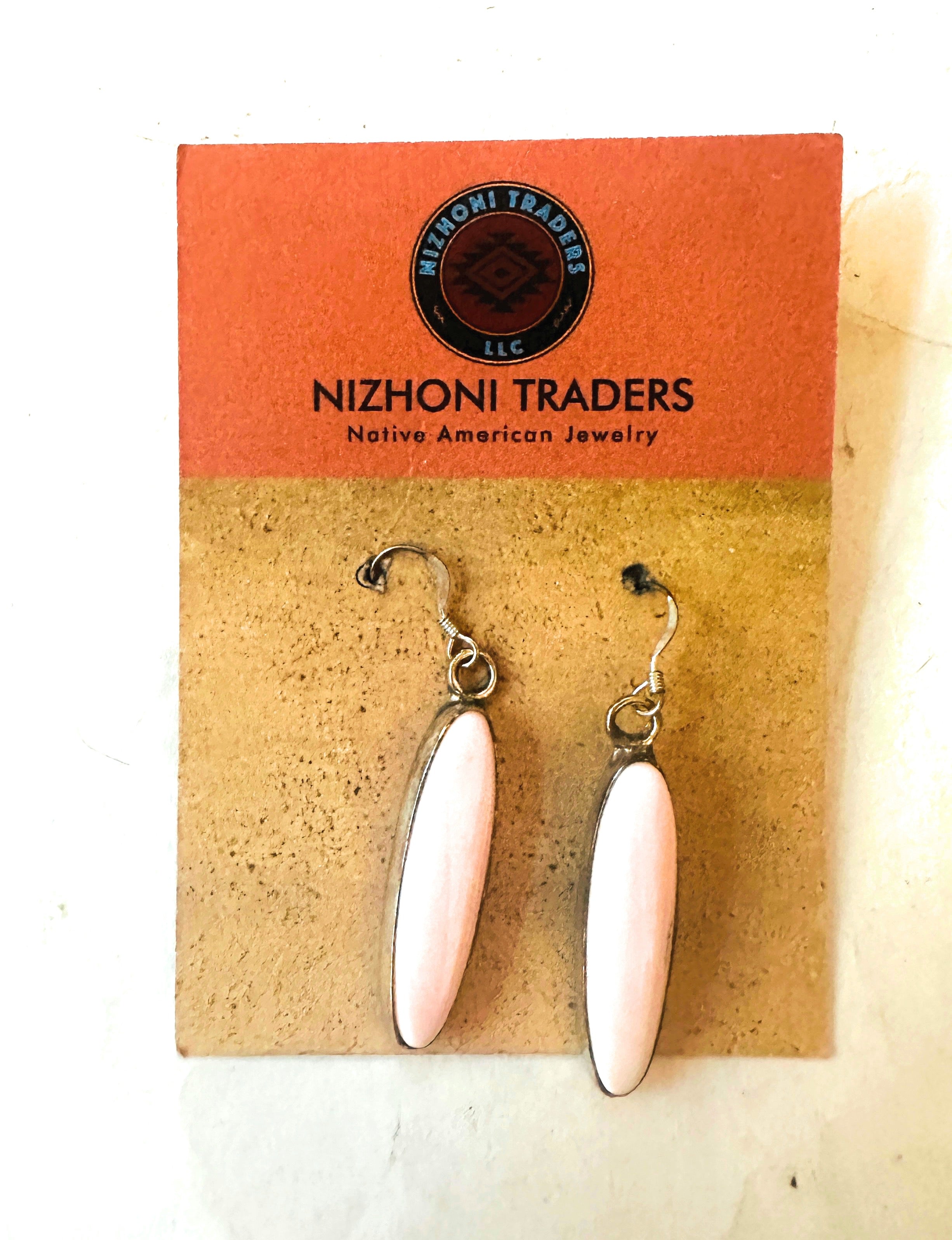 Navajo Queen Pink Conch & Sterling Silver Dangle Earrings