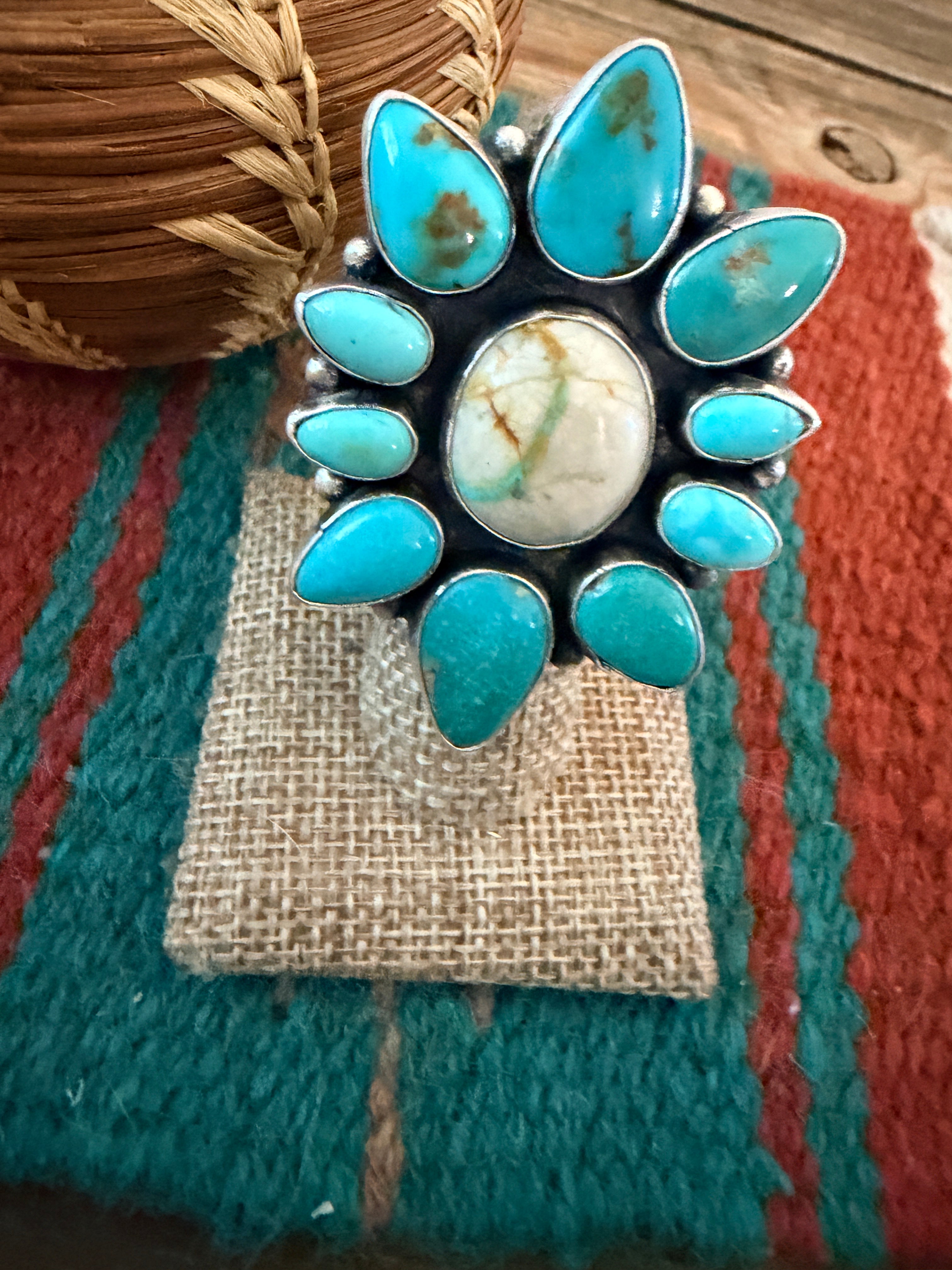 Handcrafted Multi Turquoise & Sterling Silver Ring Size 6 by Ella Peter