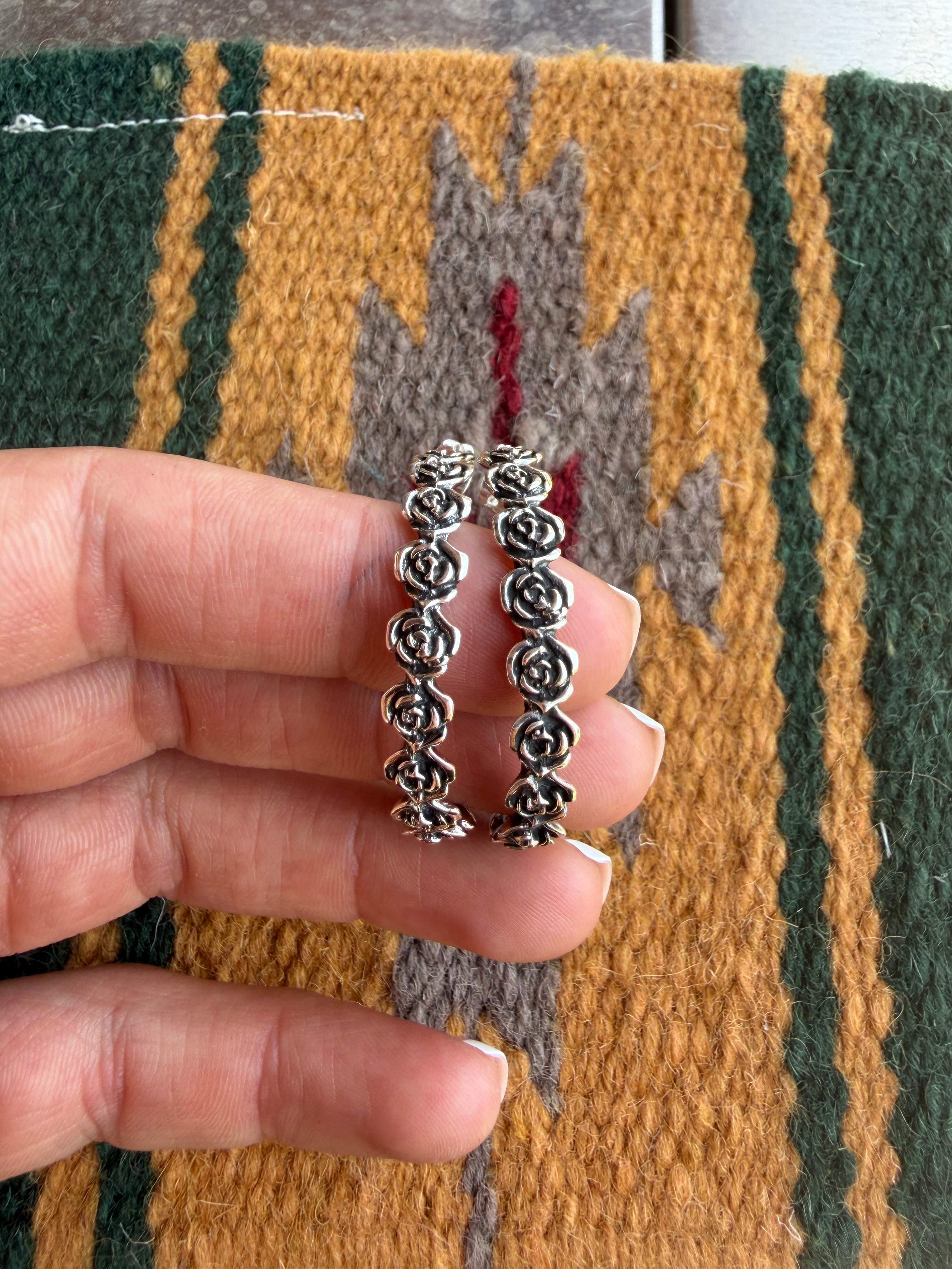 Sterling Silver Rose Hoop Earrings
