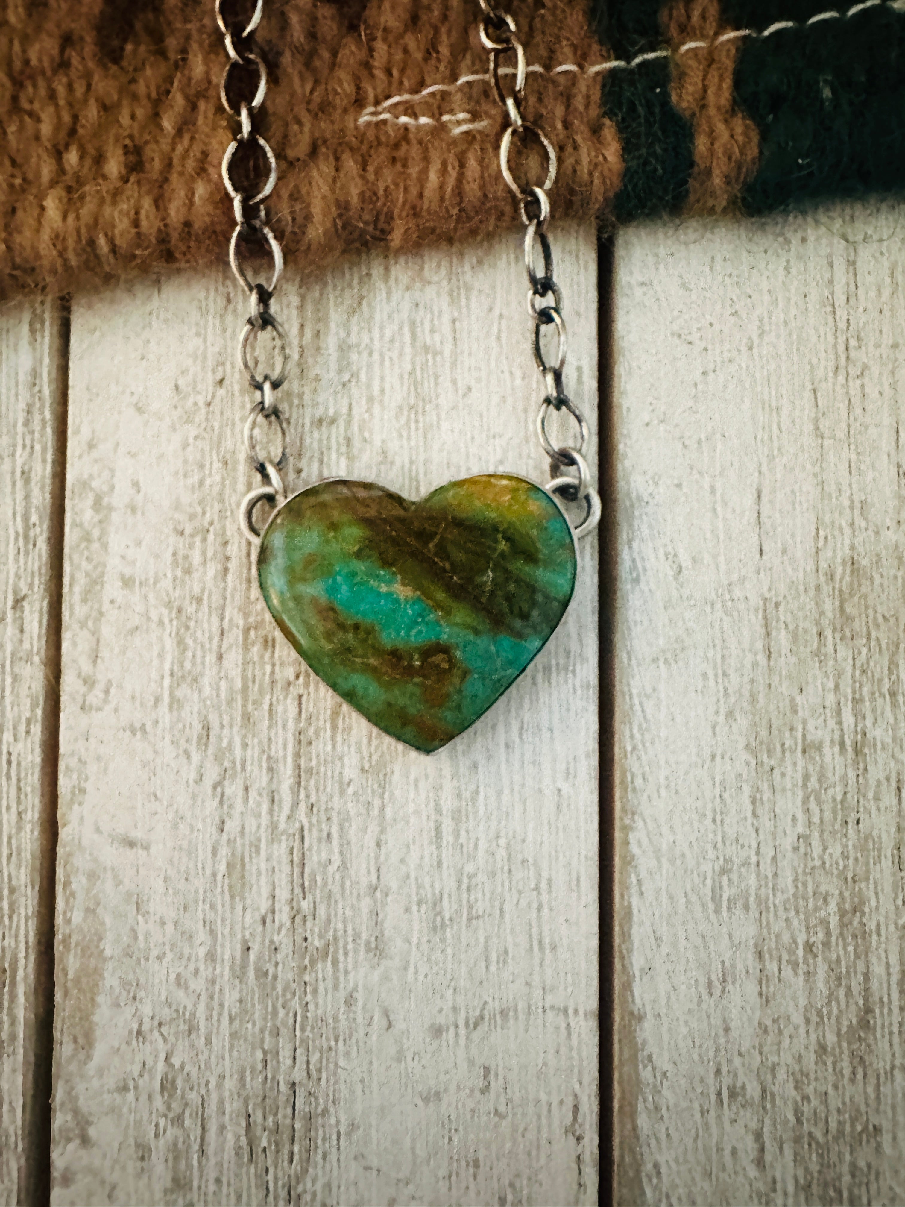 Navajo Sterling Silver & Royston Turquoise Heart Necklace