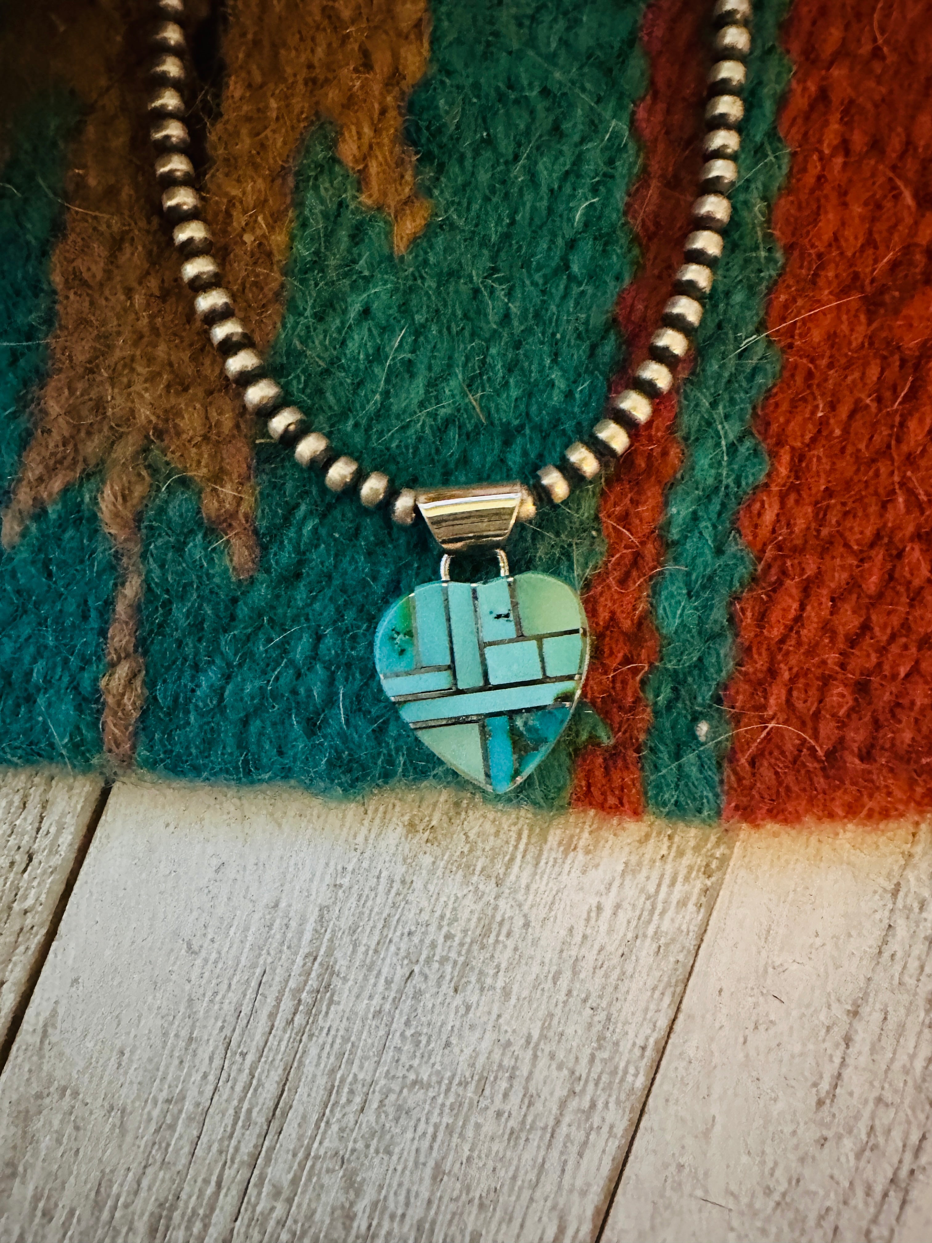 Navajo Turquoise & Sterling Silver Inlay Heart Pendant