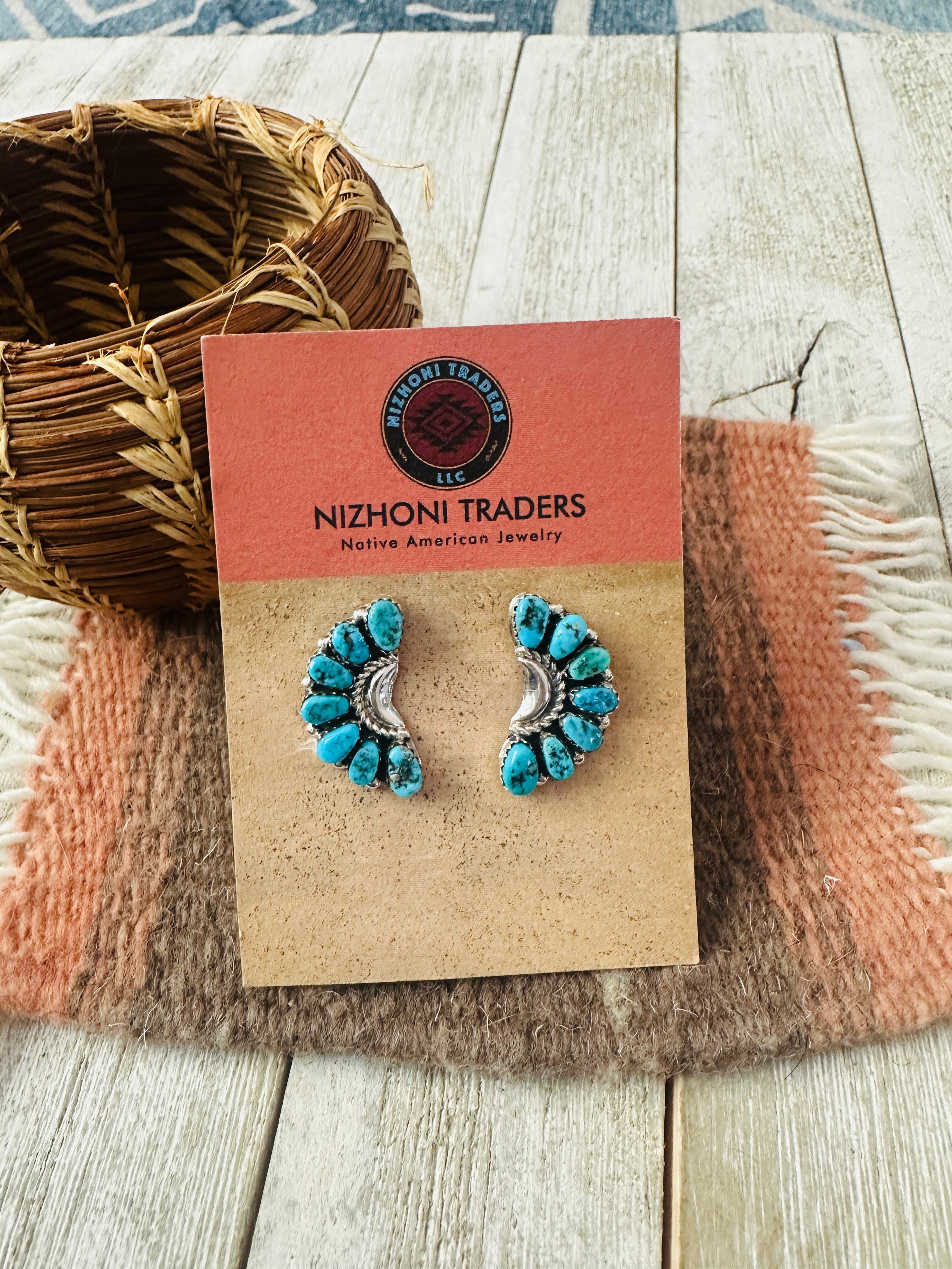 Handcrafted Sterling Silver & Turquoise Cluster Post Earrings