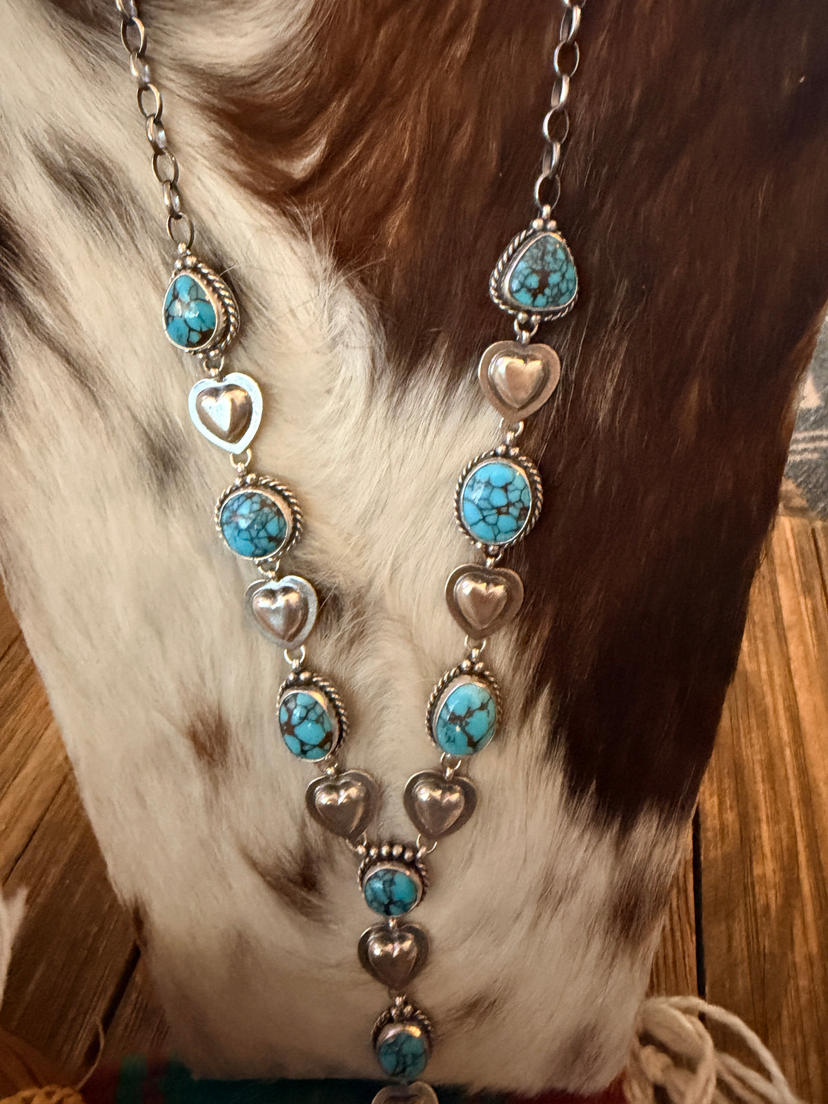Handcrafted Turquoise & Sterling Silver Heart Necklace and Earring Set by Larry Kaye