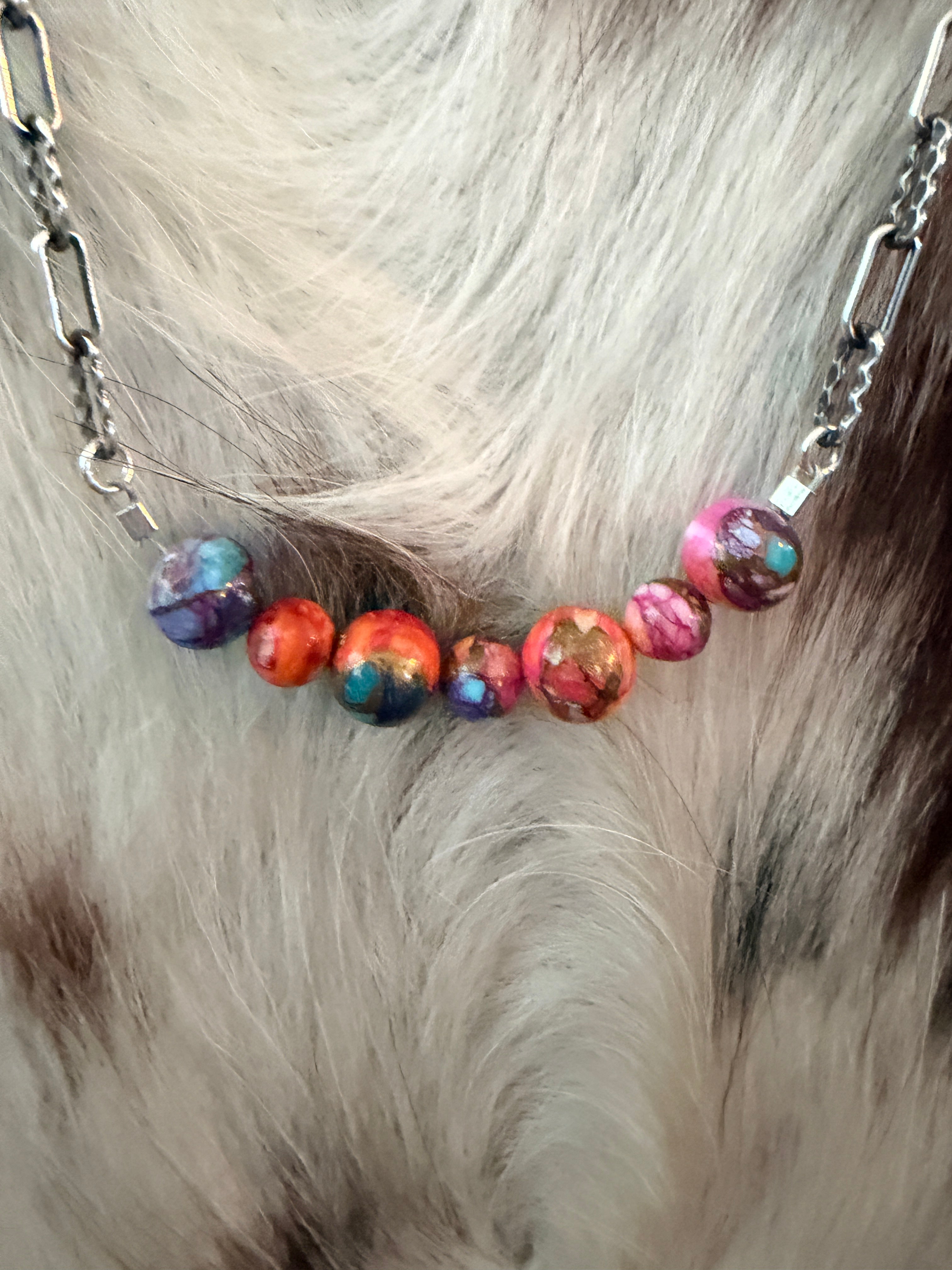 Handmade Sterling Silver & Pink Dream Mojave Beaded Necklace