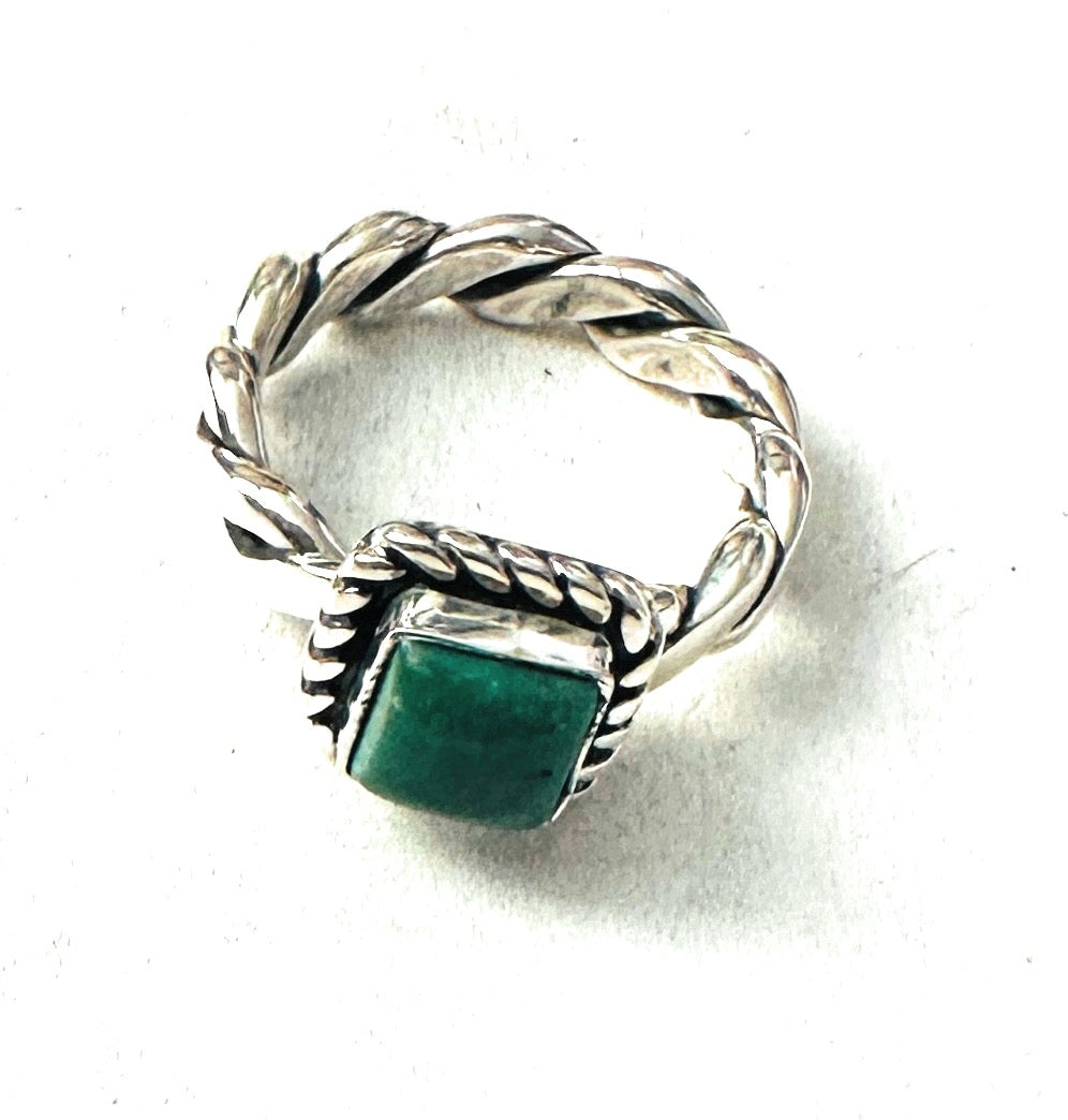 Navajo Twisted Sterling Silver & Turquoise Ring Size 4.5