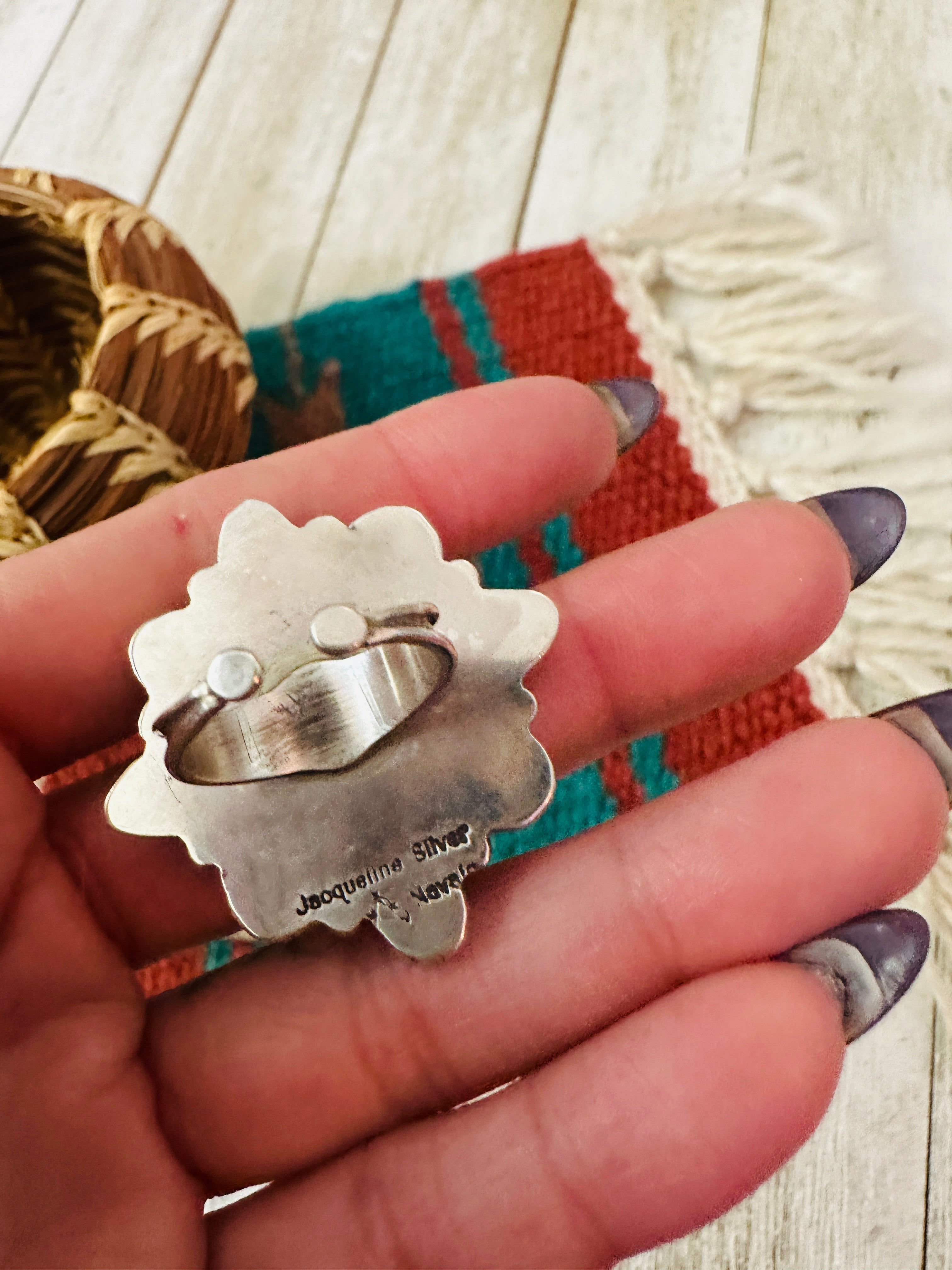 Handcrafted Queen Pink Conch, White Buffalo, CZ & Sterling Silver Adjustable Ring by Jacqueline Silver