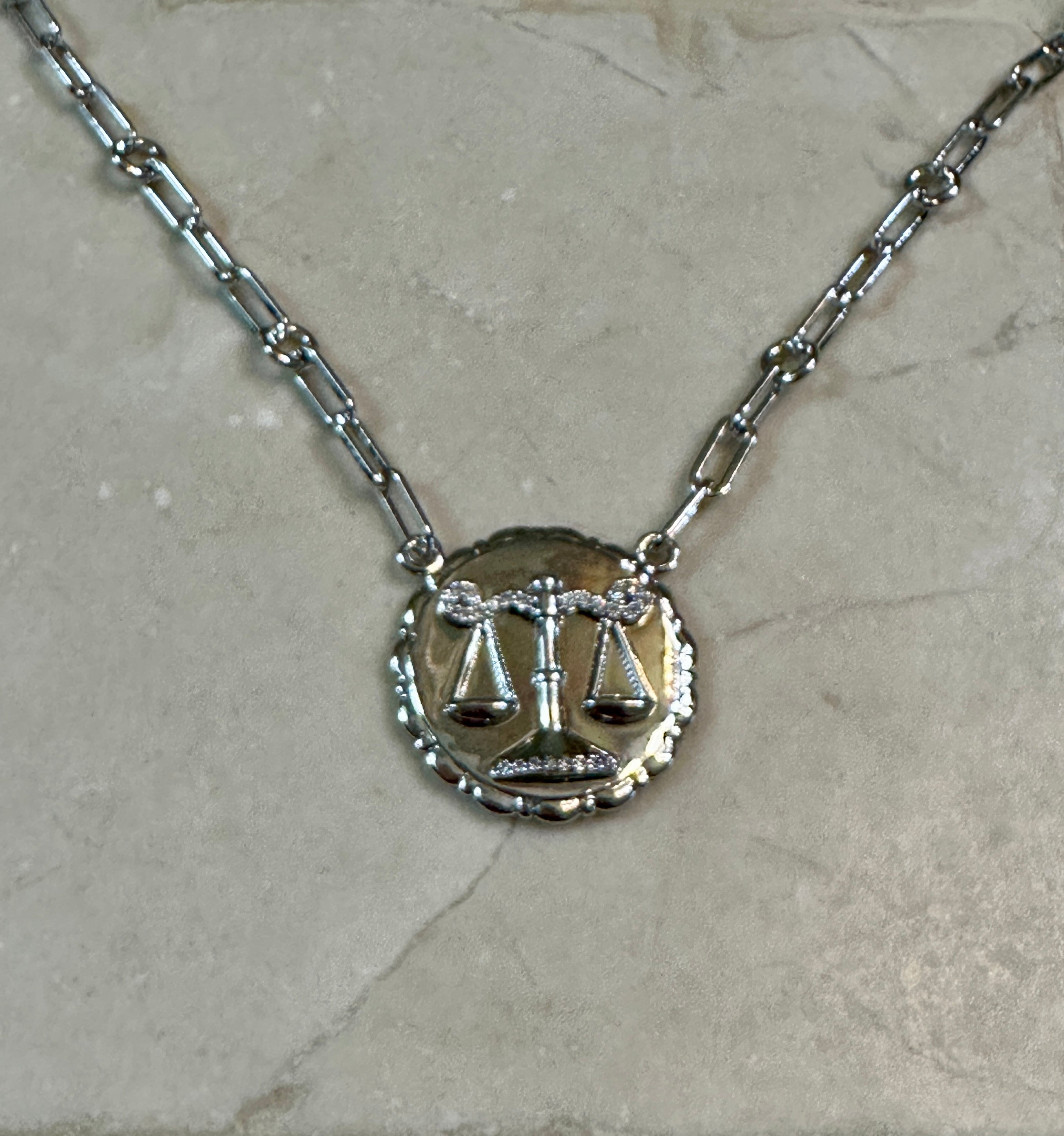 Bold CZ Zodiac Link Libra Necklace