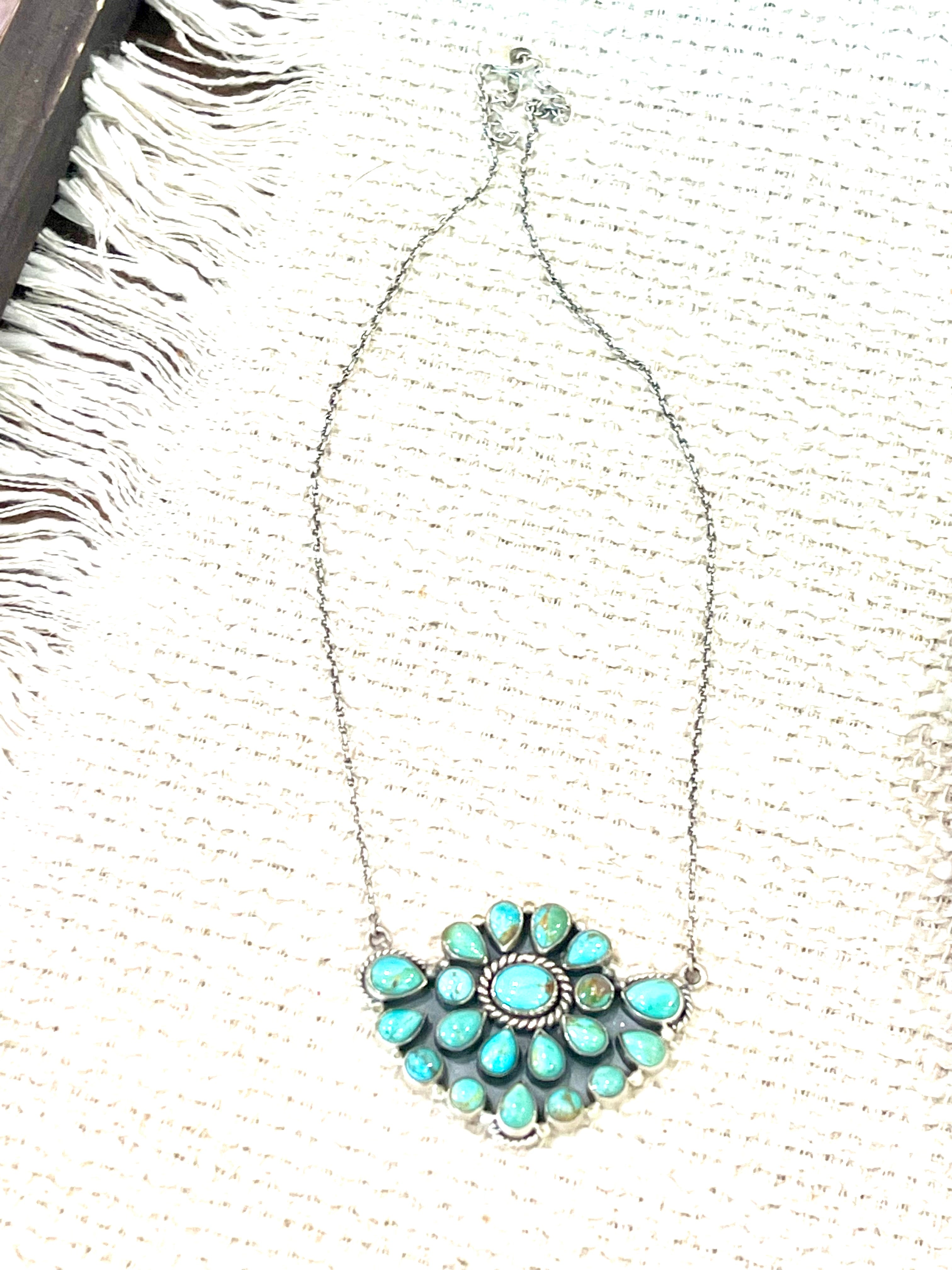 Gorgeous Handmade Sterling Silver & Turquoise Cluster Necklace