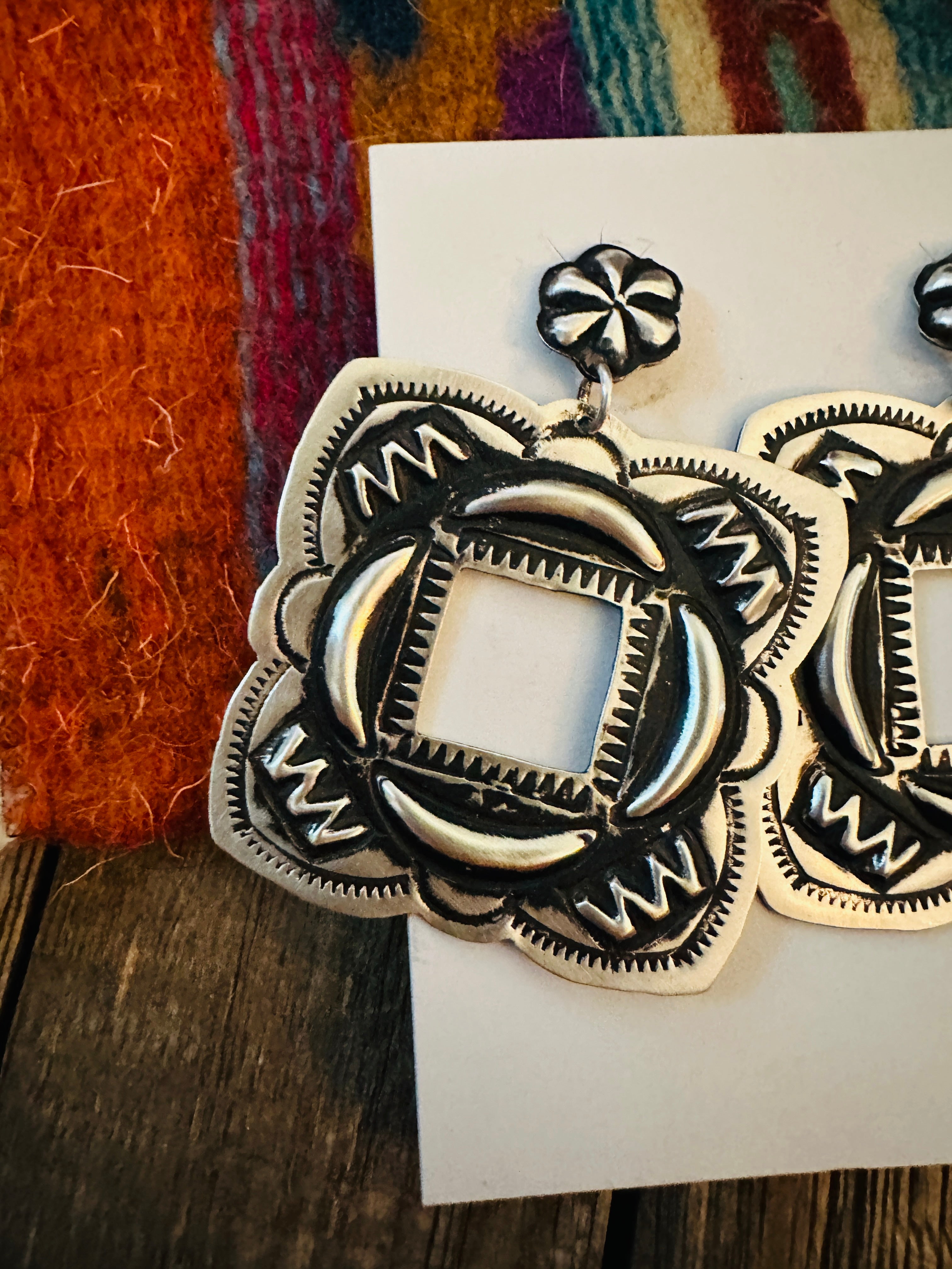 Handcrafted Sterling Silver Concho Dangle Earrings by Leander Tahe