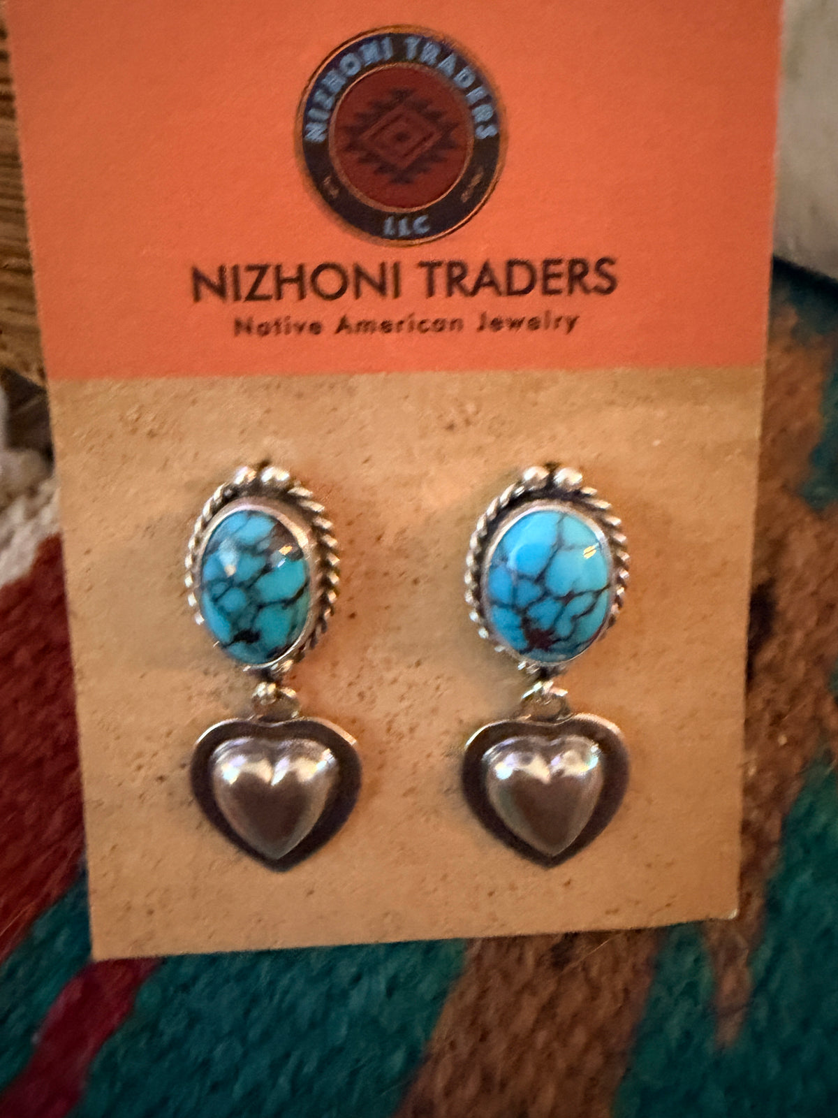 Handcrafted Turquoise & Sterling Silver Heart Necklace and Earring Set by Larry Kaye
