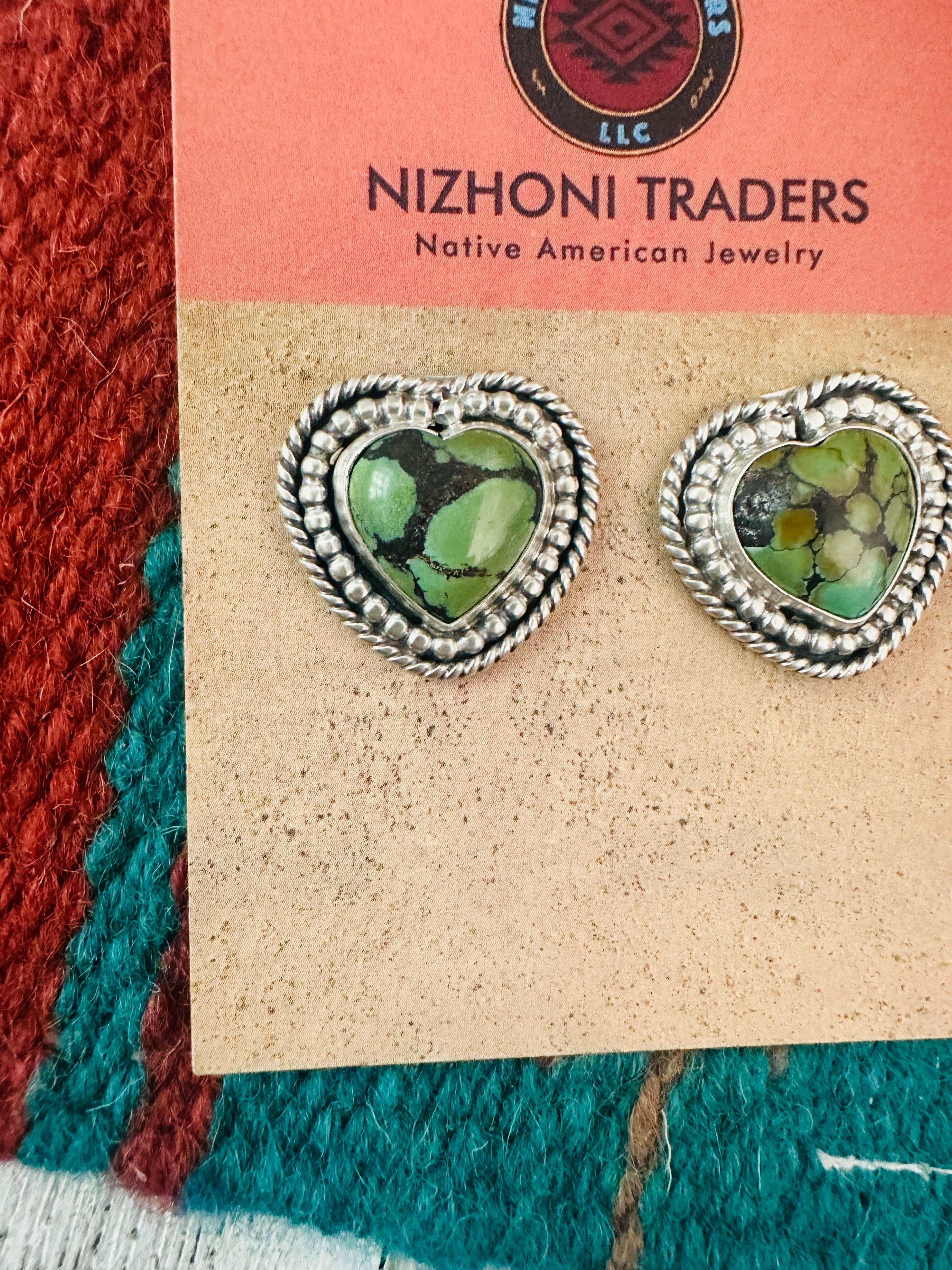 Navajo Tibetan Turquoise & Sterling Silver Heart Post Earrings