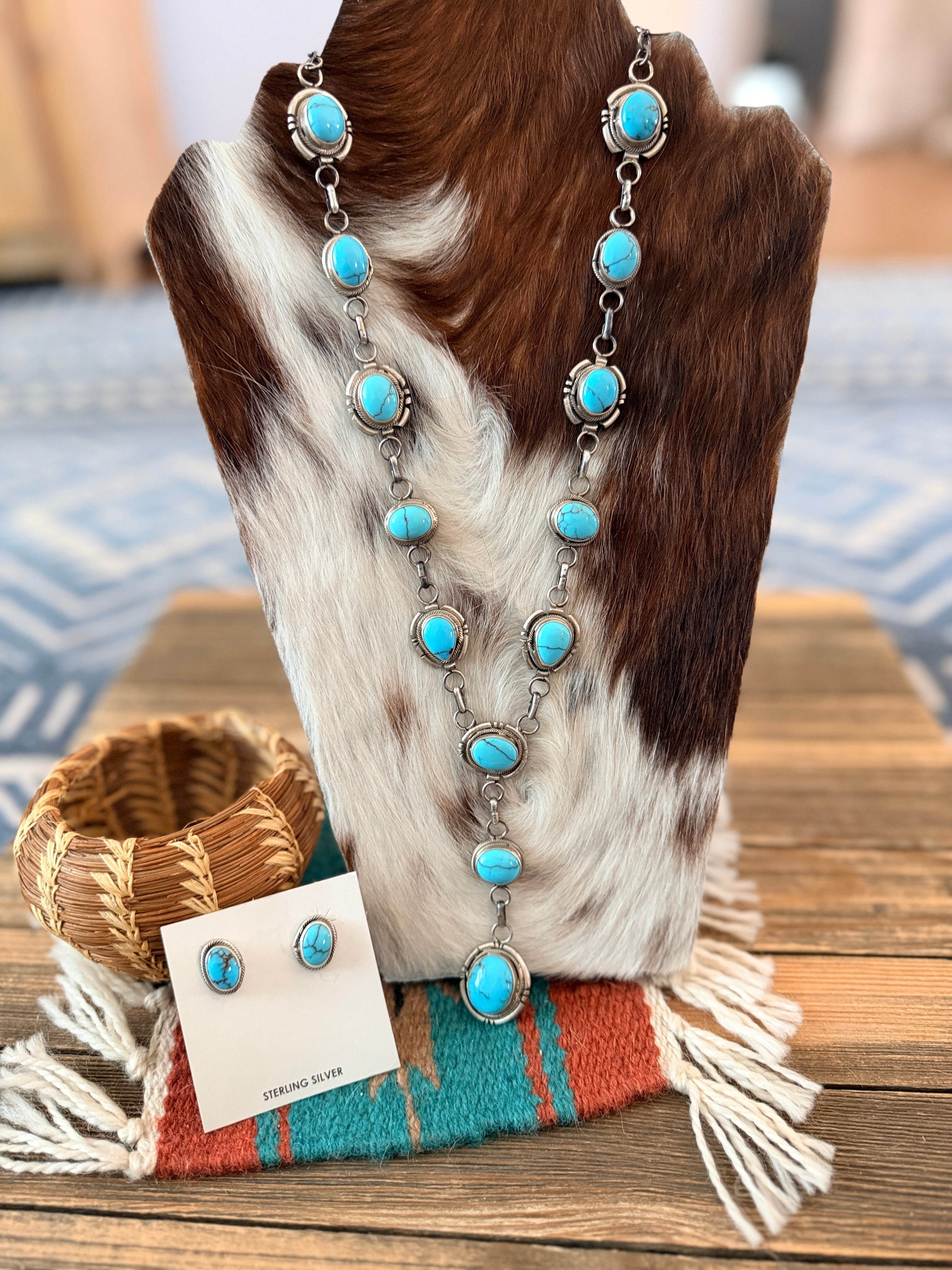 Handcrafted Turquoise & Sterling Silver Necklace and Earring Set