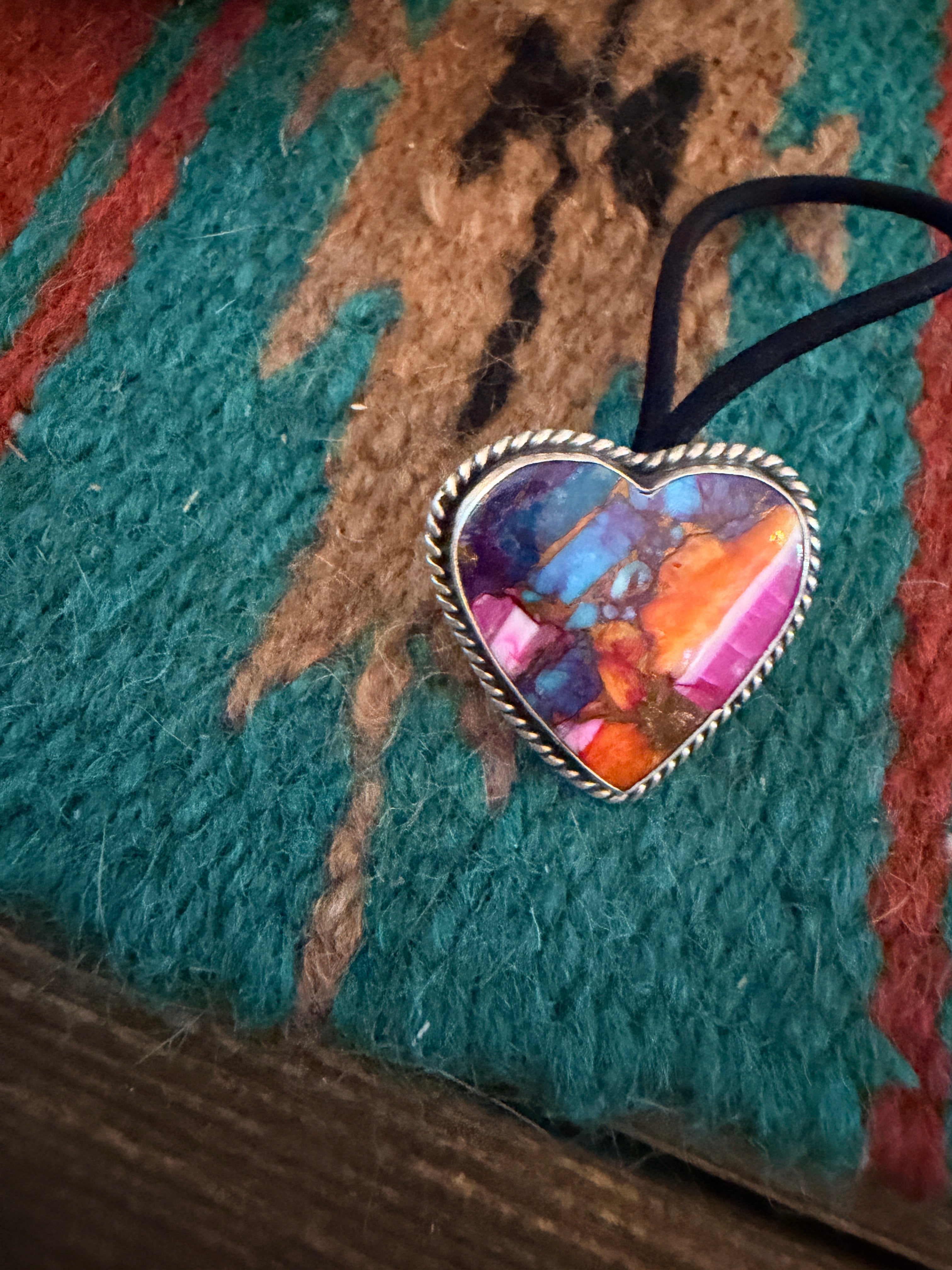 Handcrafted Pink Dream Mojave & Sterling Silver Heart Hair Tie Charm