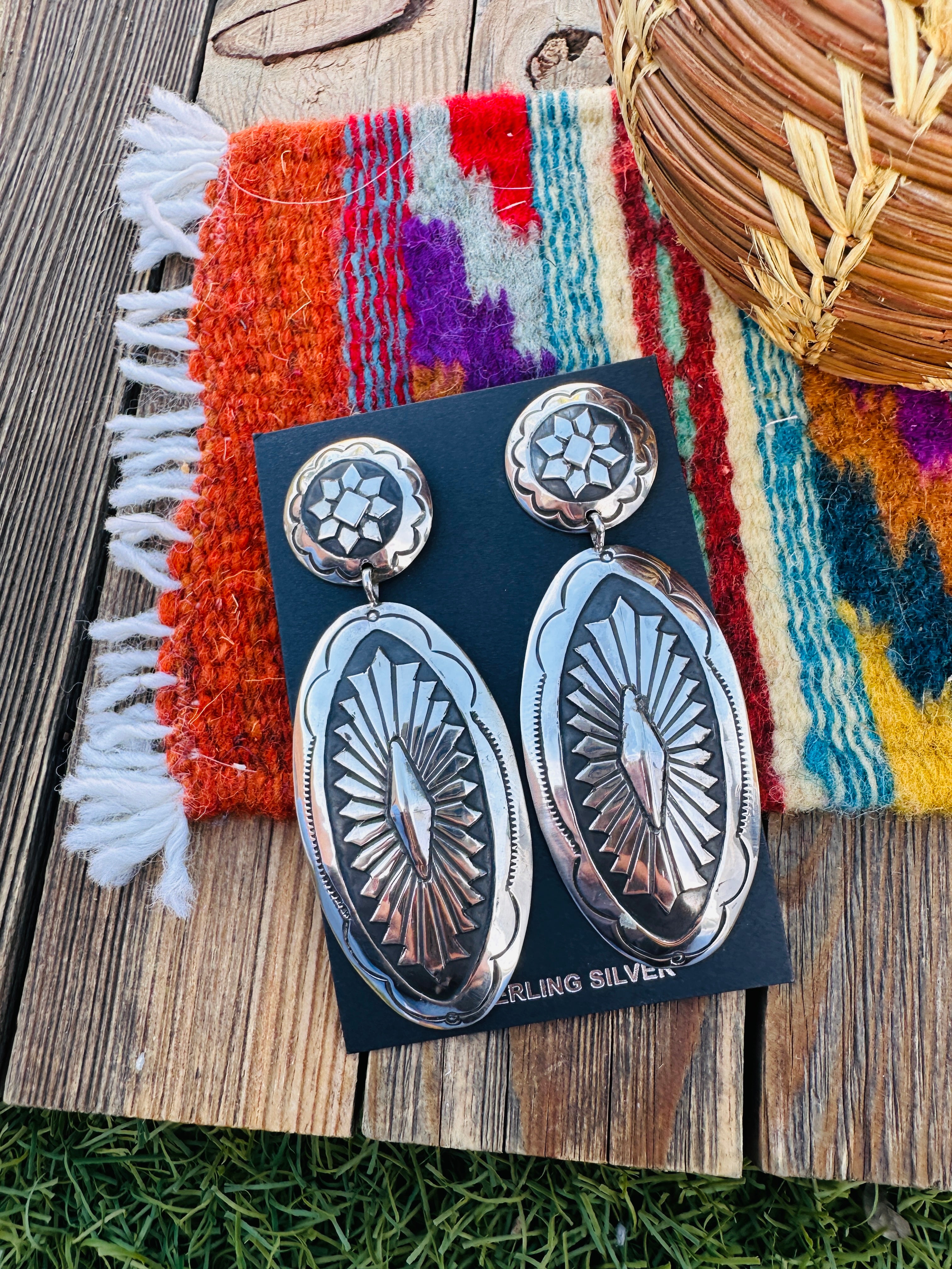 Handcrafted Sterling Silver Concho Dangle Earrings by Mary Tom