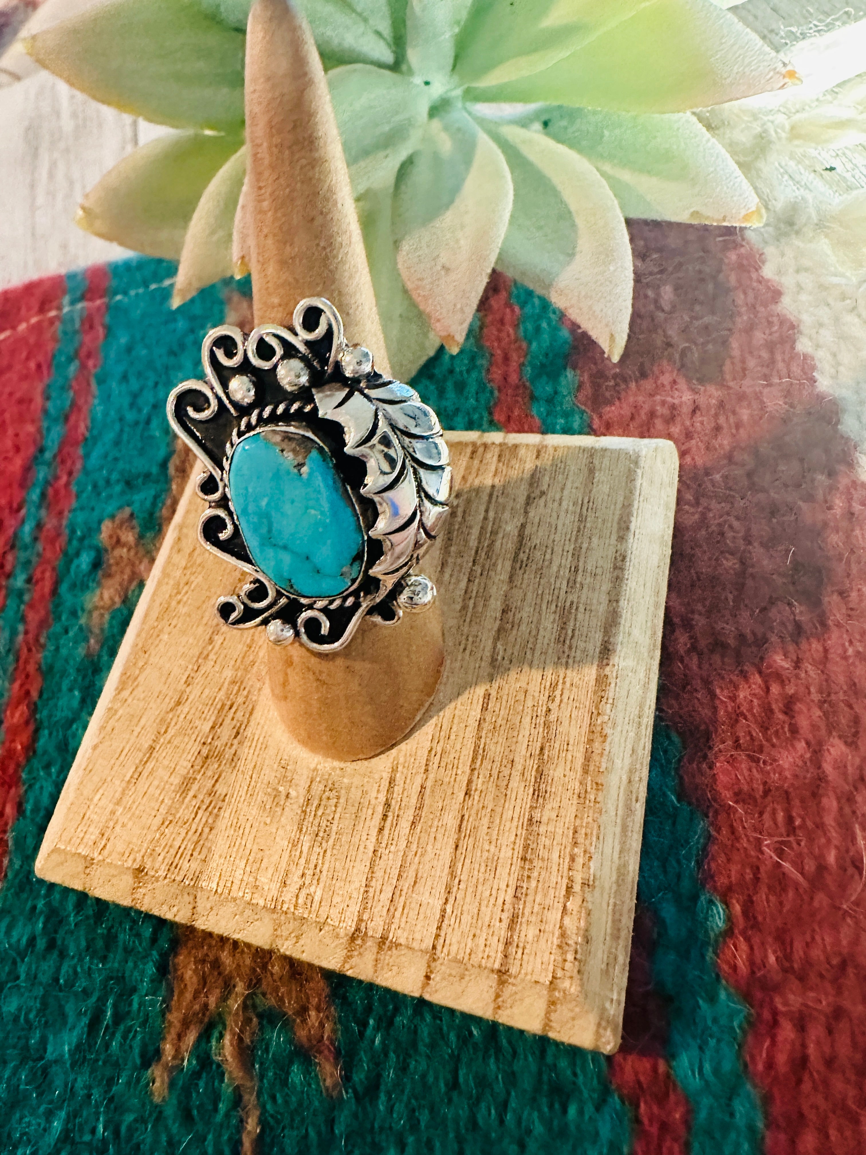 Navajo Kingman Turquoise & Sterling Silver Ring Size 6