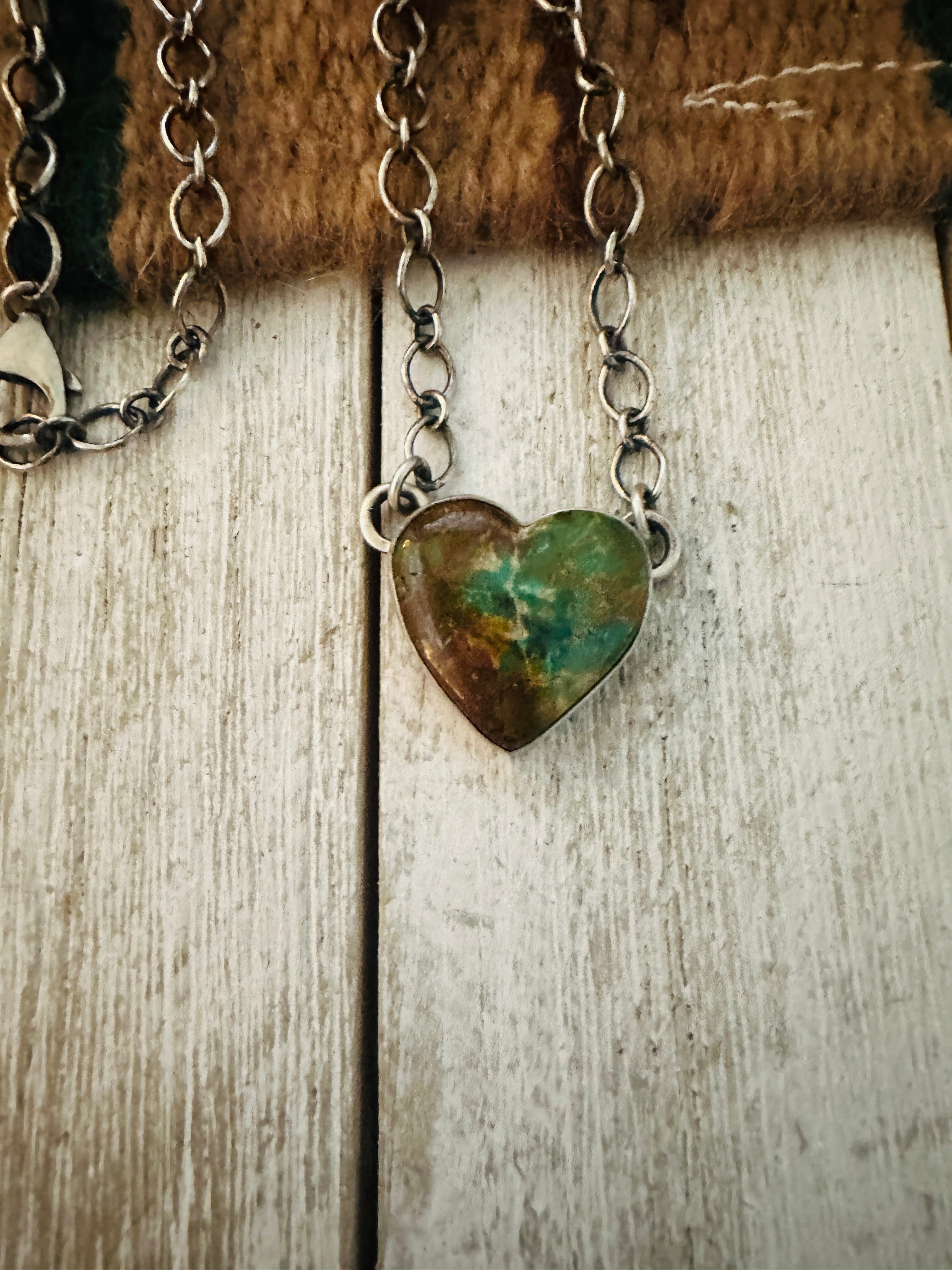 Navajo Sterling Silver & Royston Turquoise Heart Necklace