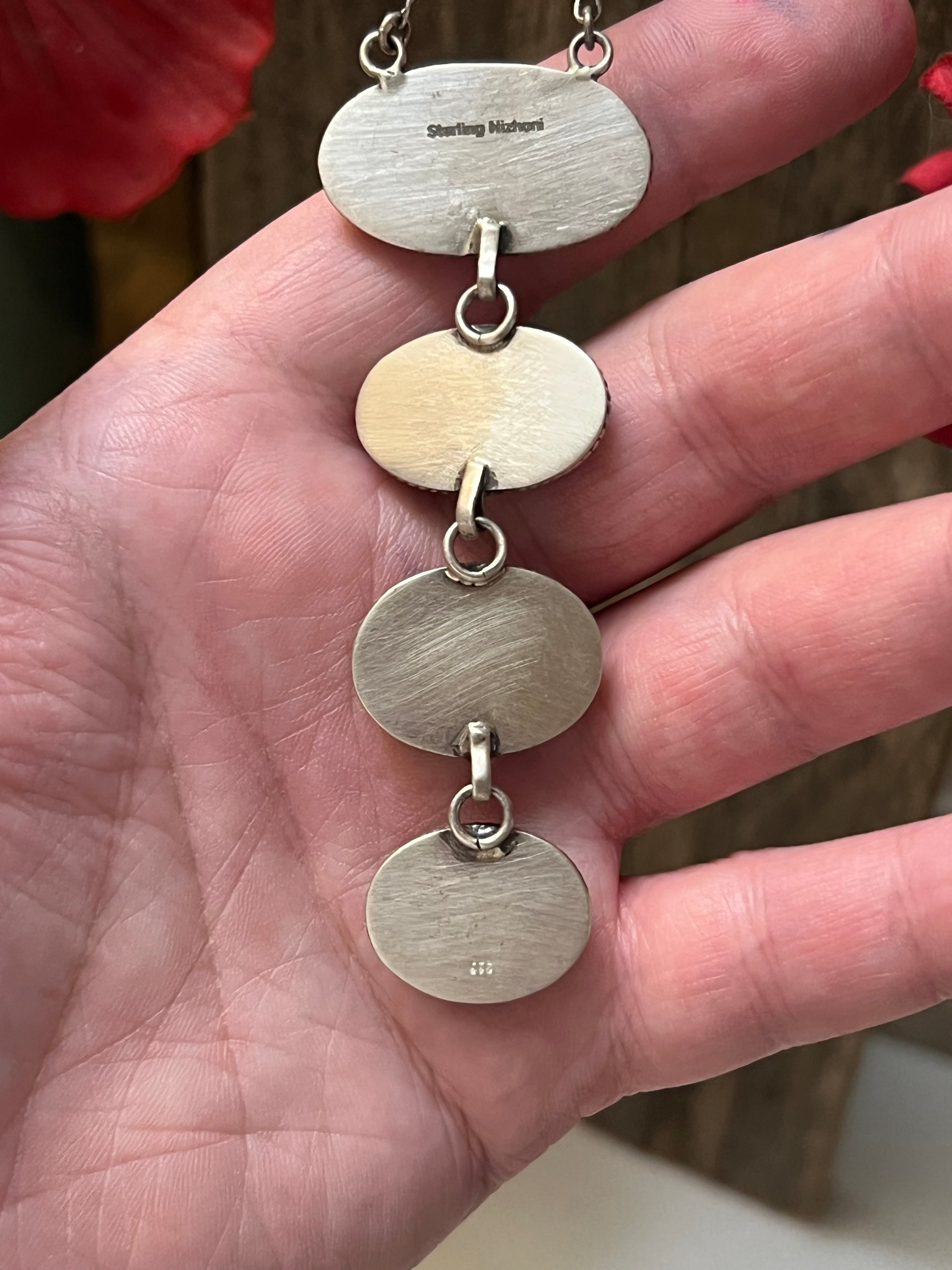 Handmade 4 Stone Turquoise & Sterling Silver Drop Necklace (01)