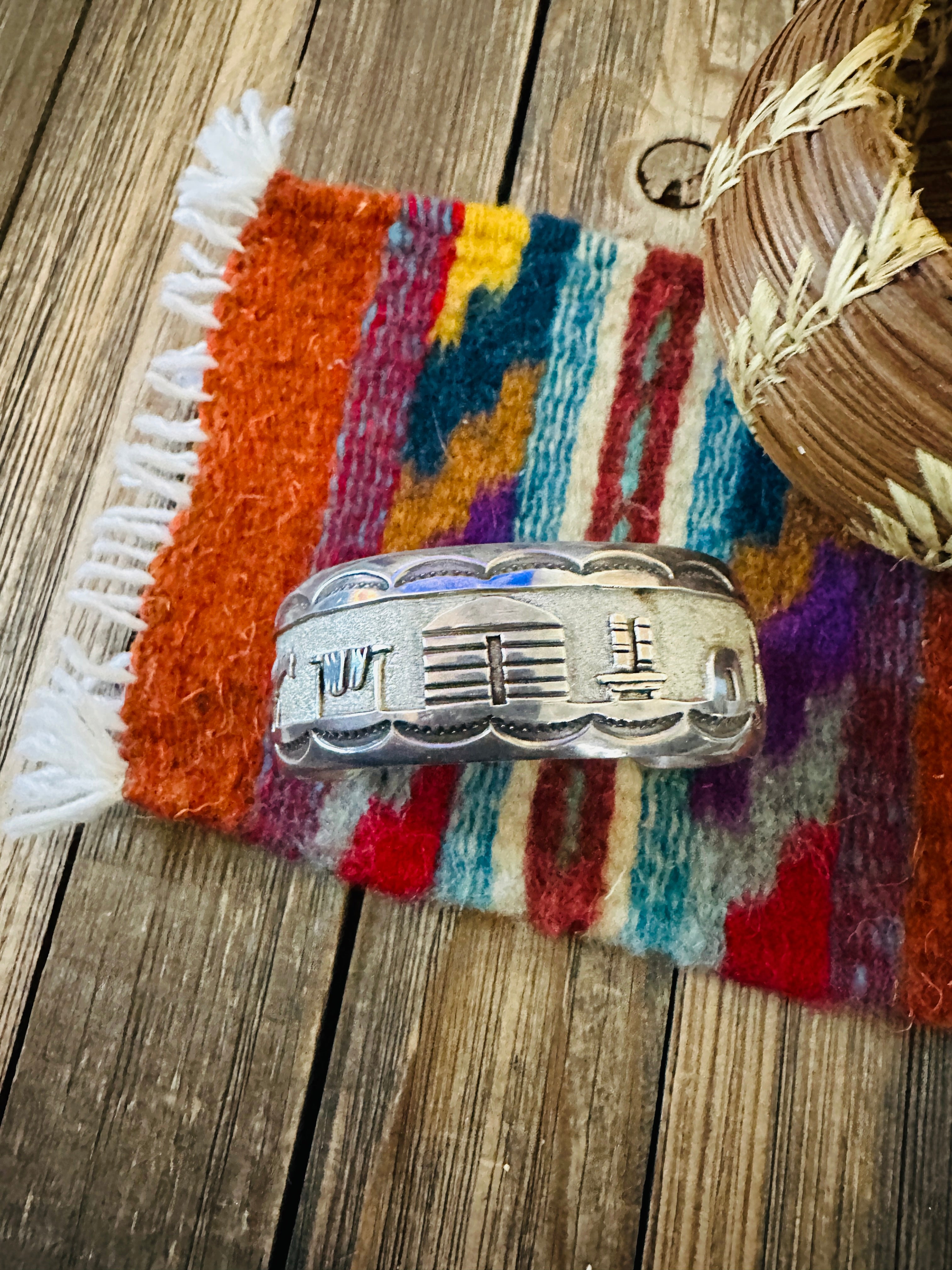 Handcrafted Old Pawn Sterling Silver Storyteller Cuff Bracelet