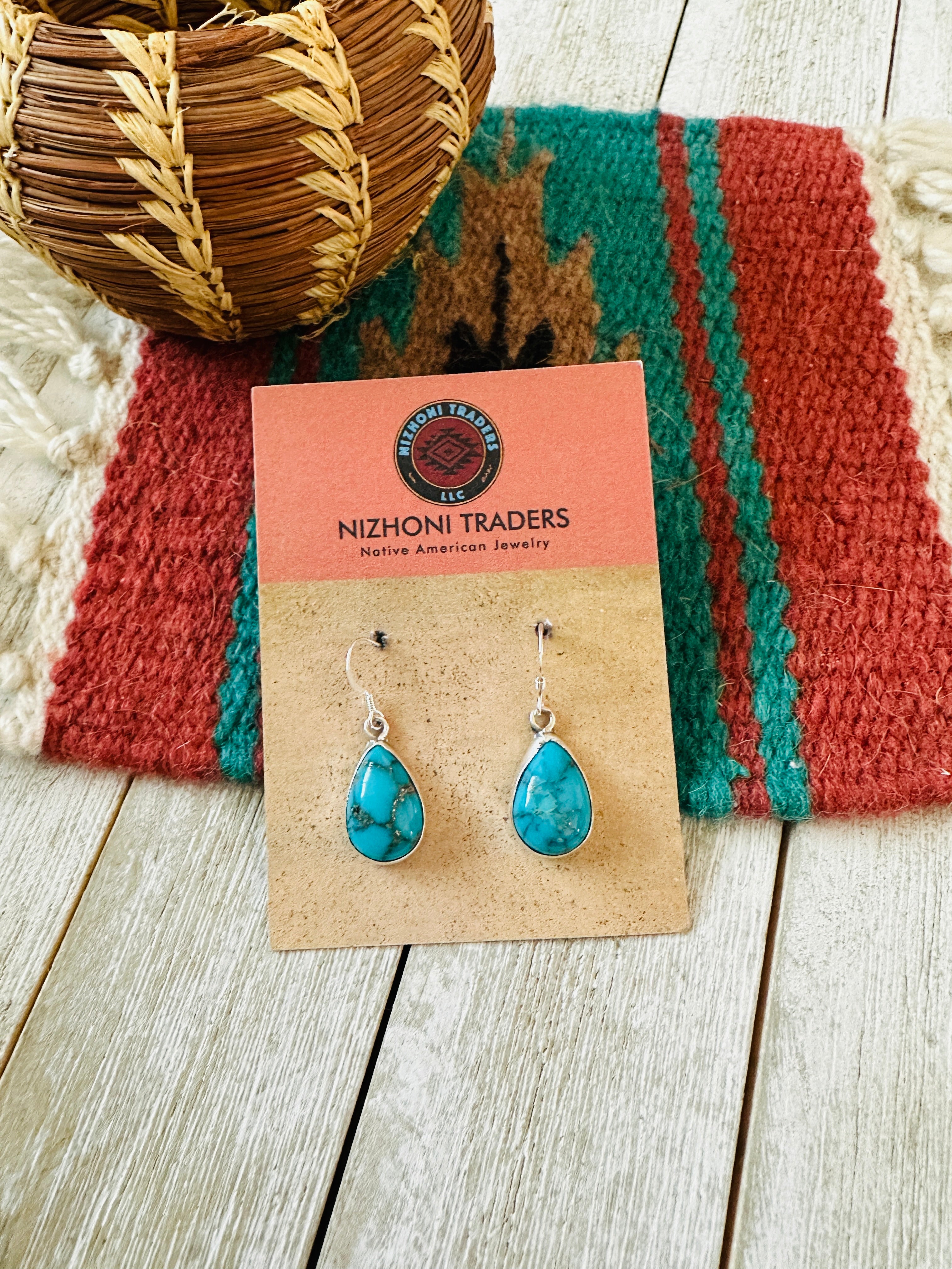 Navajo Turquoise & Sterling Silver Teardrop Dangle Earrings