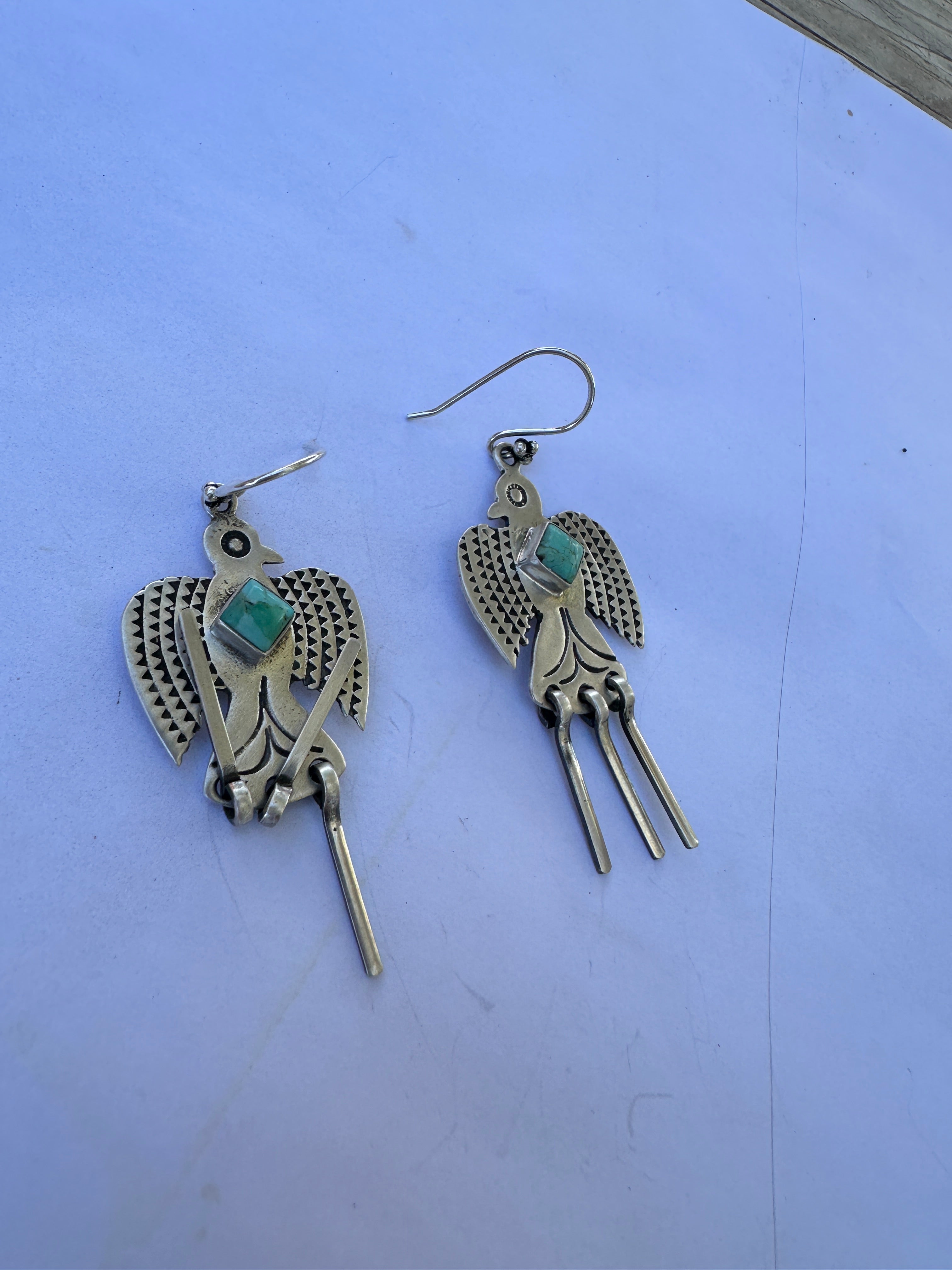 Handmade Turquoise & Sterling Silver Thunderbird Dangle Earrings