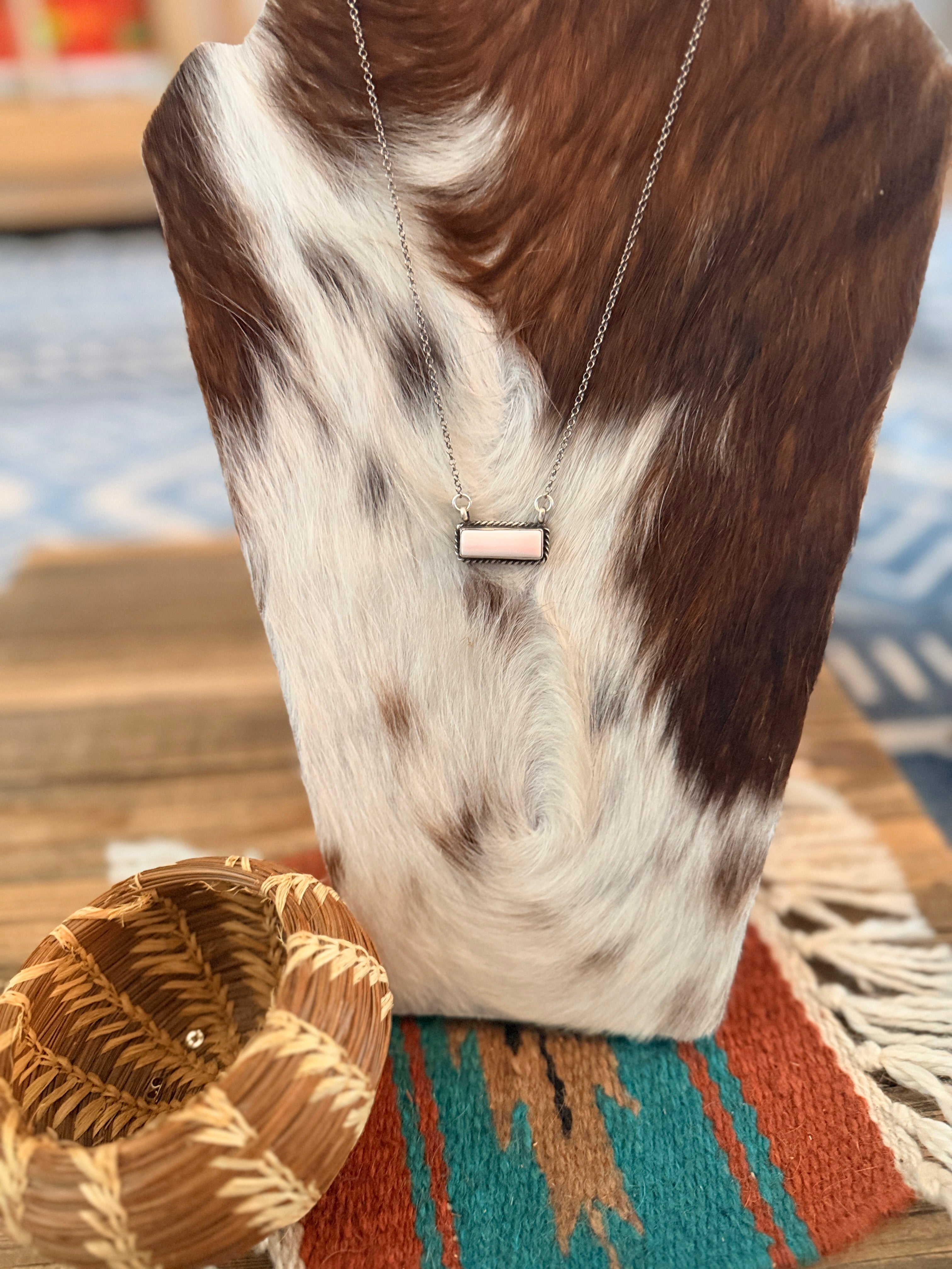 Handcrafted Queen Pink Conch & Sterling Silver Bar Necklace by Augustine Largo