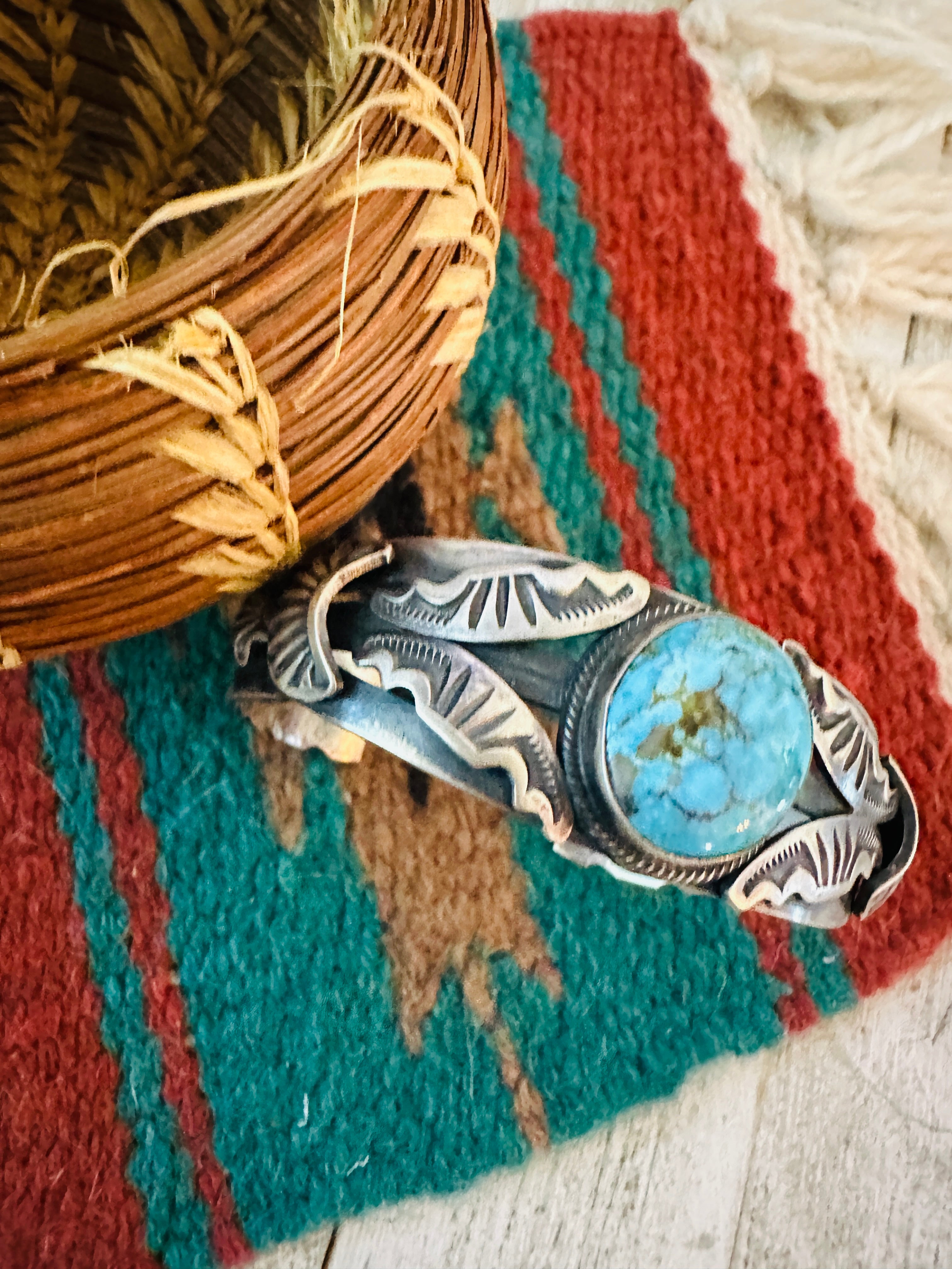 Handcrafted Turquoise & Sterling Silver Cuff Bracelet by Gilbert Tom