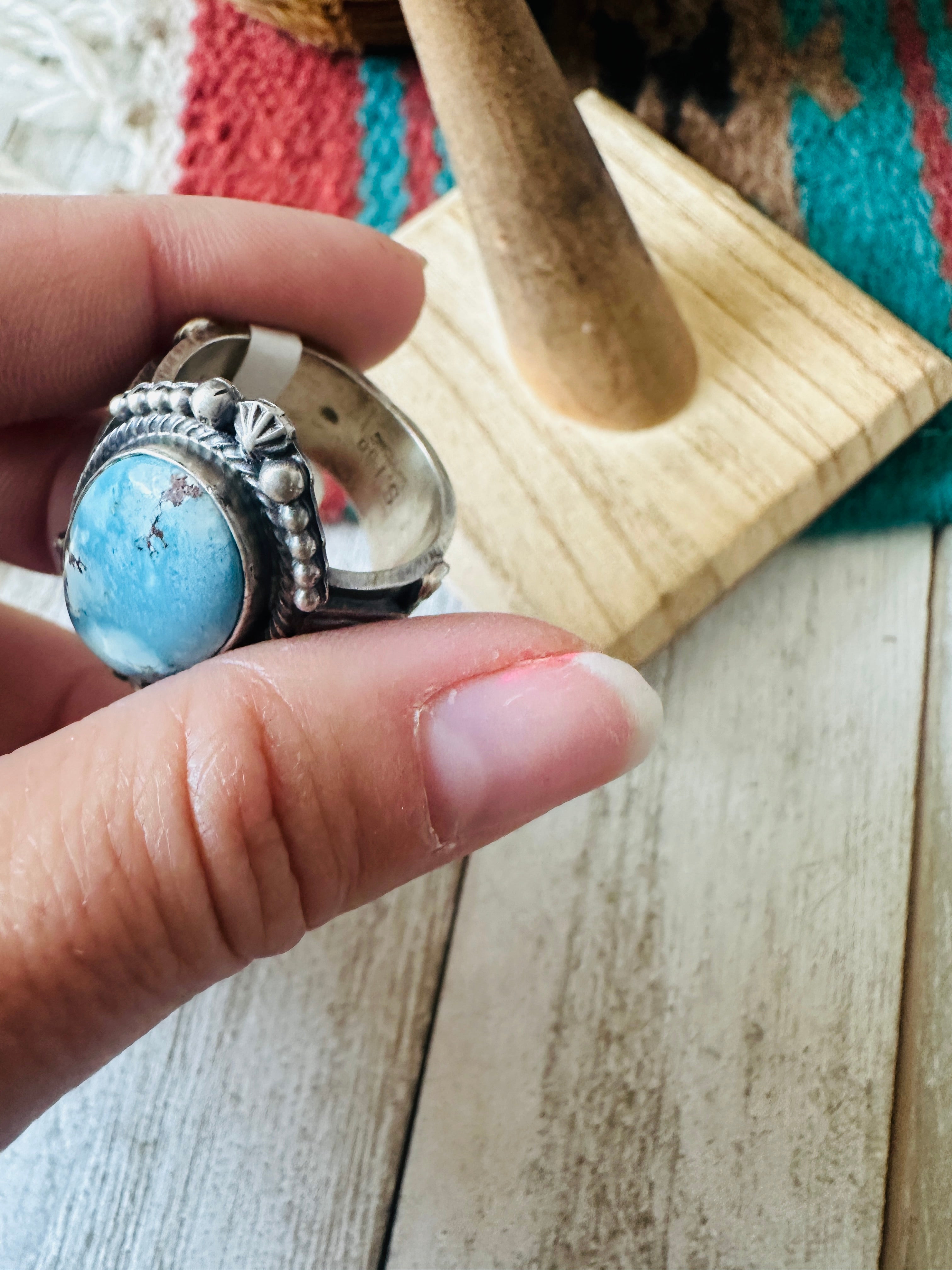 Navajo Golden Hills Turquoise & Sterling Silver Ring Size 10