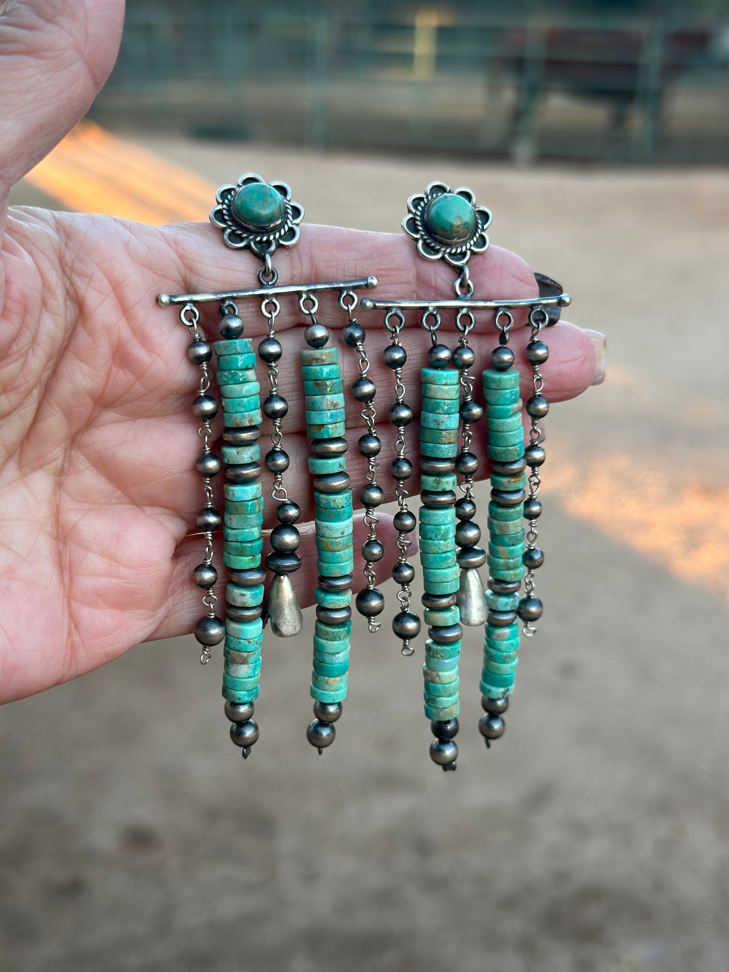 The Coachella Handmade Royston Turquoise and Sterling Silver Post Dangle Earrings