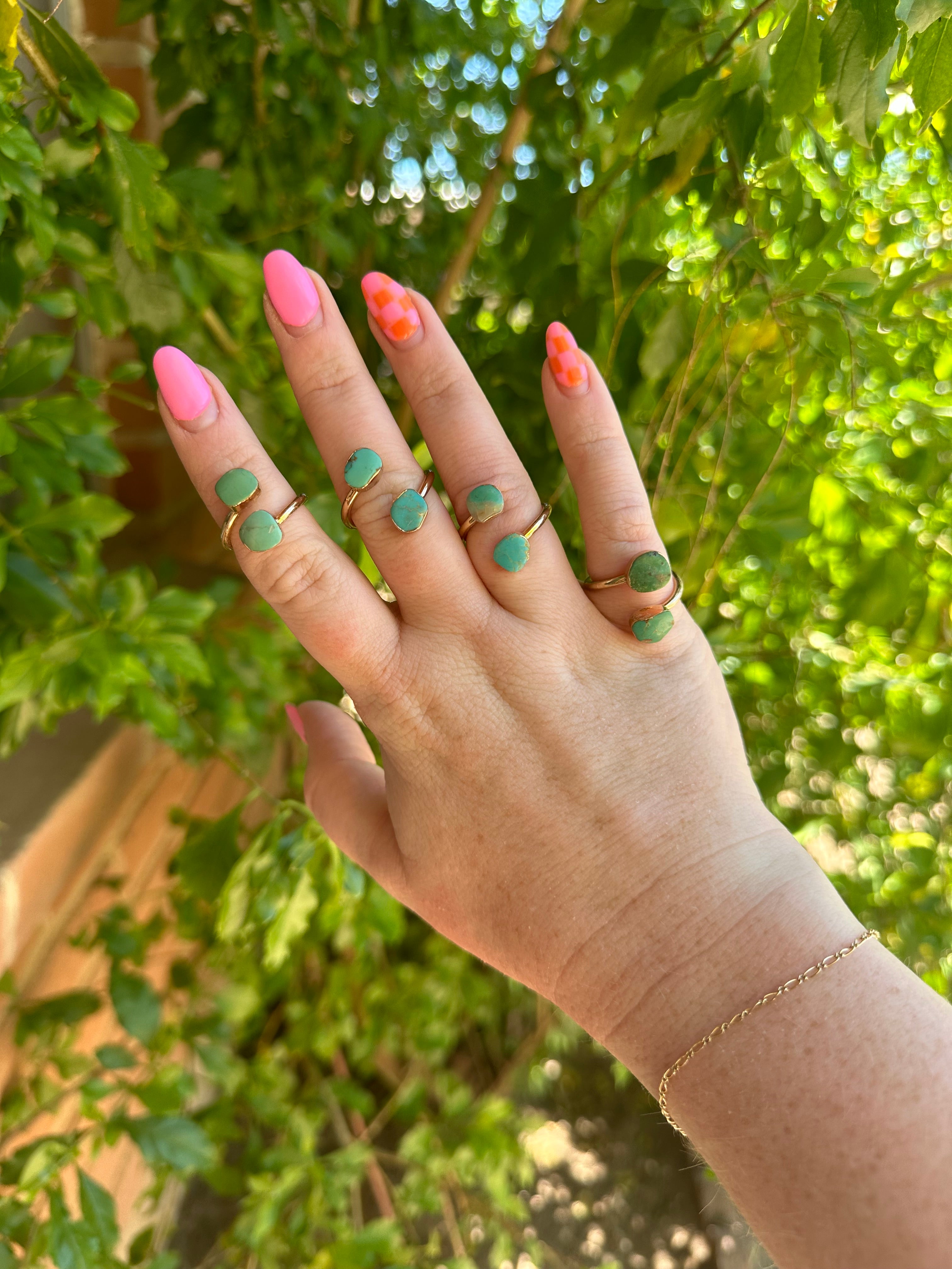 “The Golden Collection” Double Stone Handmade Natural Turquoise 24k Gold Plated Adjustable Ring