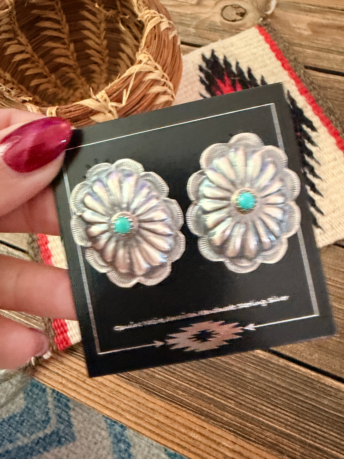 Handcrafted Turquoise & Sterling Silver Concho Post Earrings