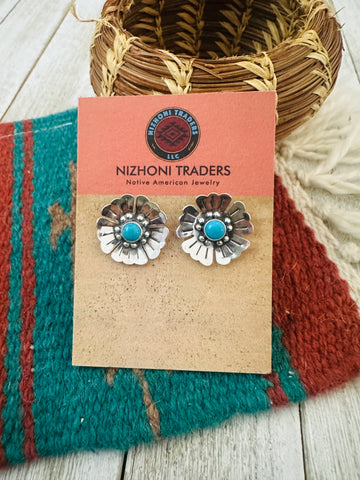 Sterling Silver & Turquoise Flower Stud Earrings