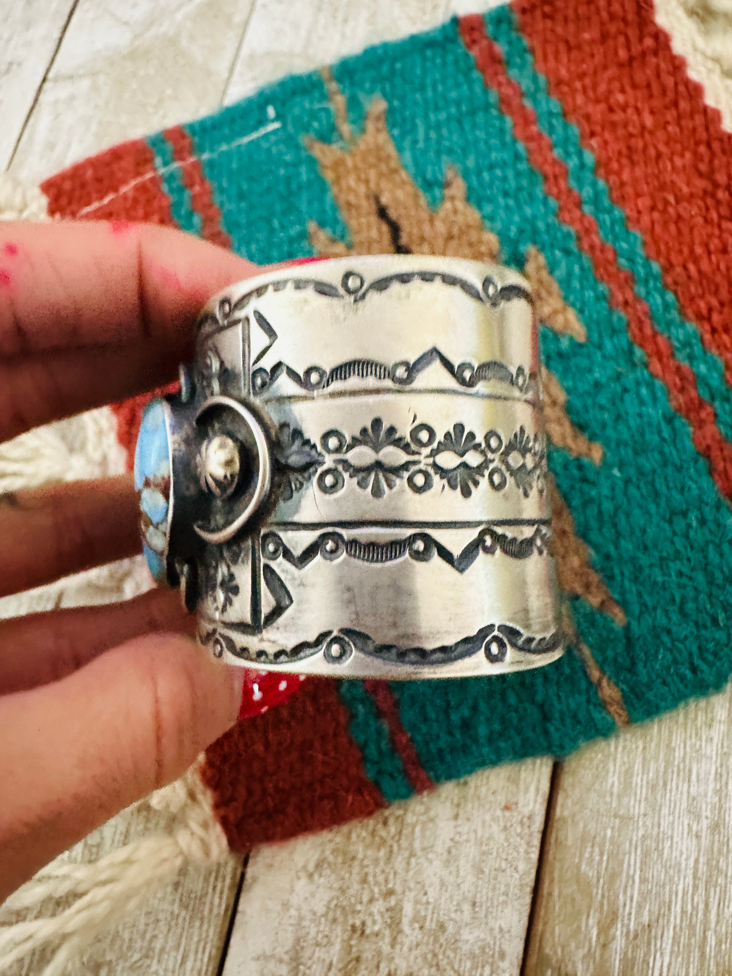 Handcrafted Sterling Silver & Golden Hills Turquoise Cuff Bracelet by Chimney Butte /