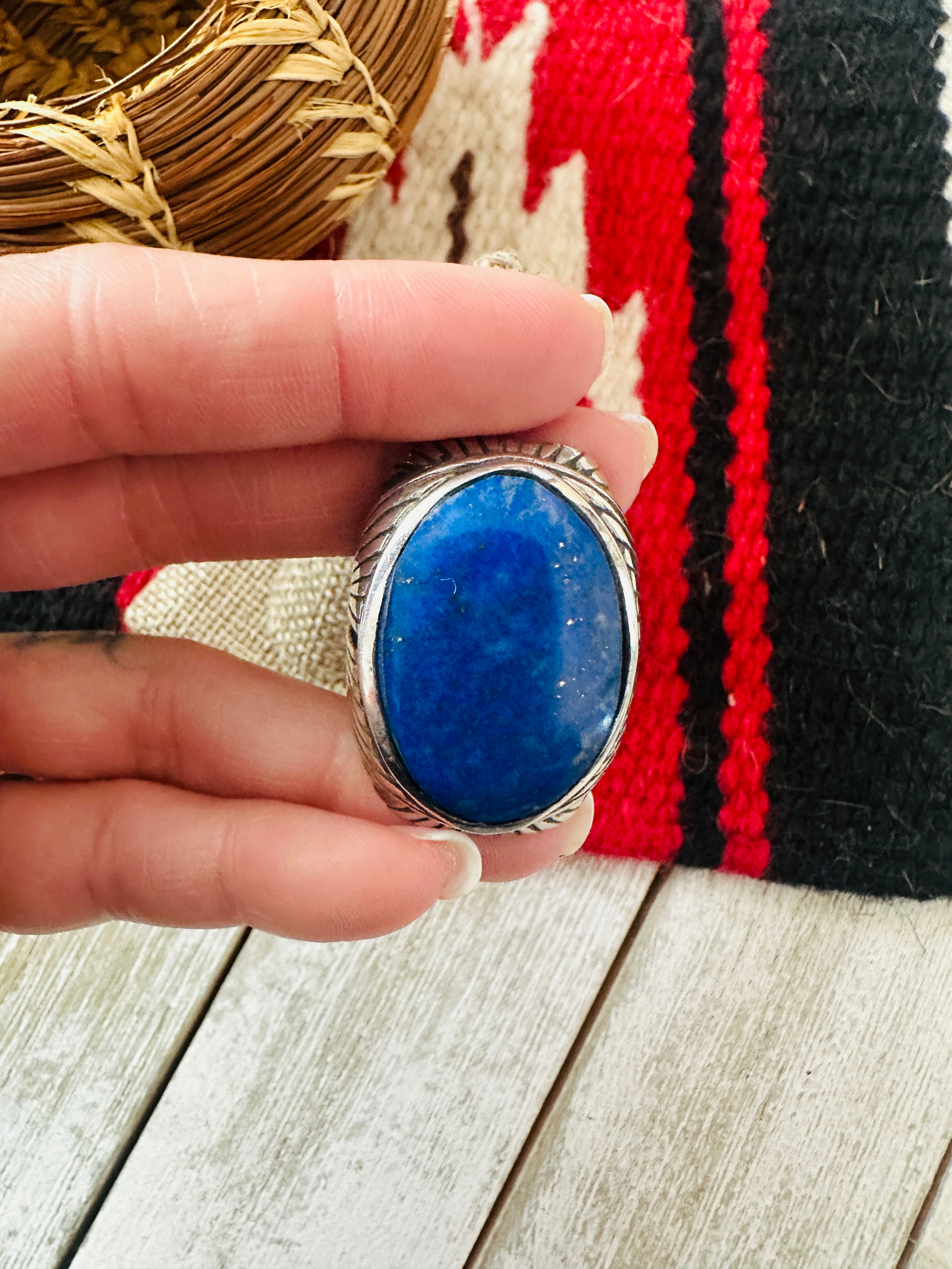 Old Pawn Handcrafted Sterling Silver & Lapis Men’s Ring Size 12