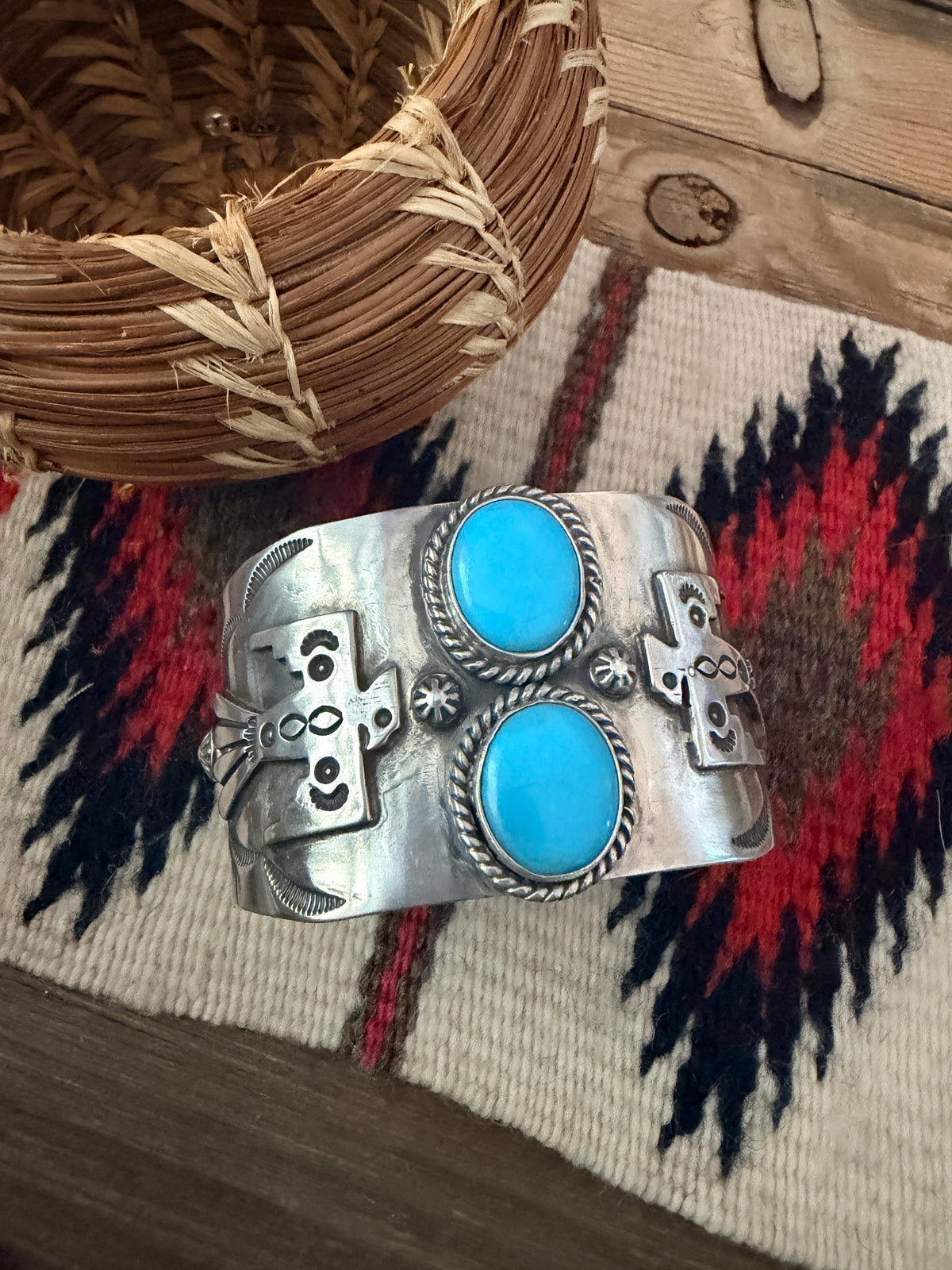 Handcrafted Turquoise & Sterling Silver Cuff Bracelet by Larry Kaye